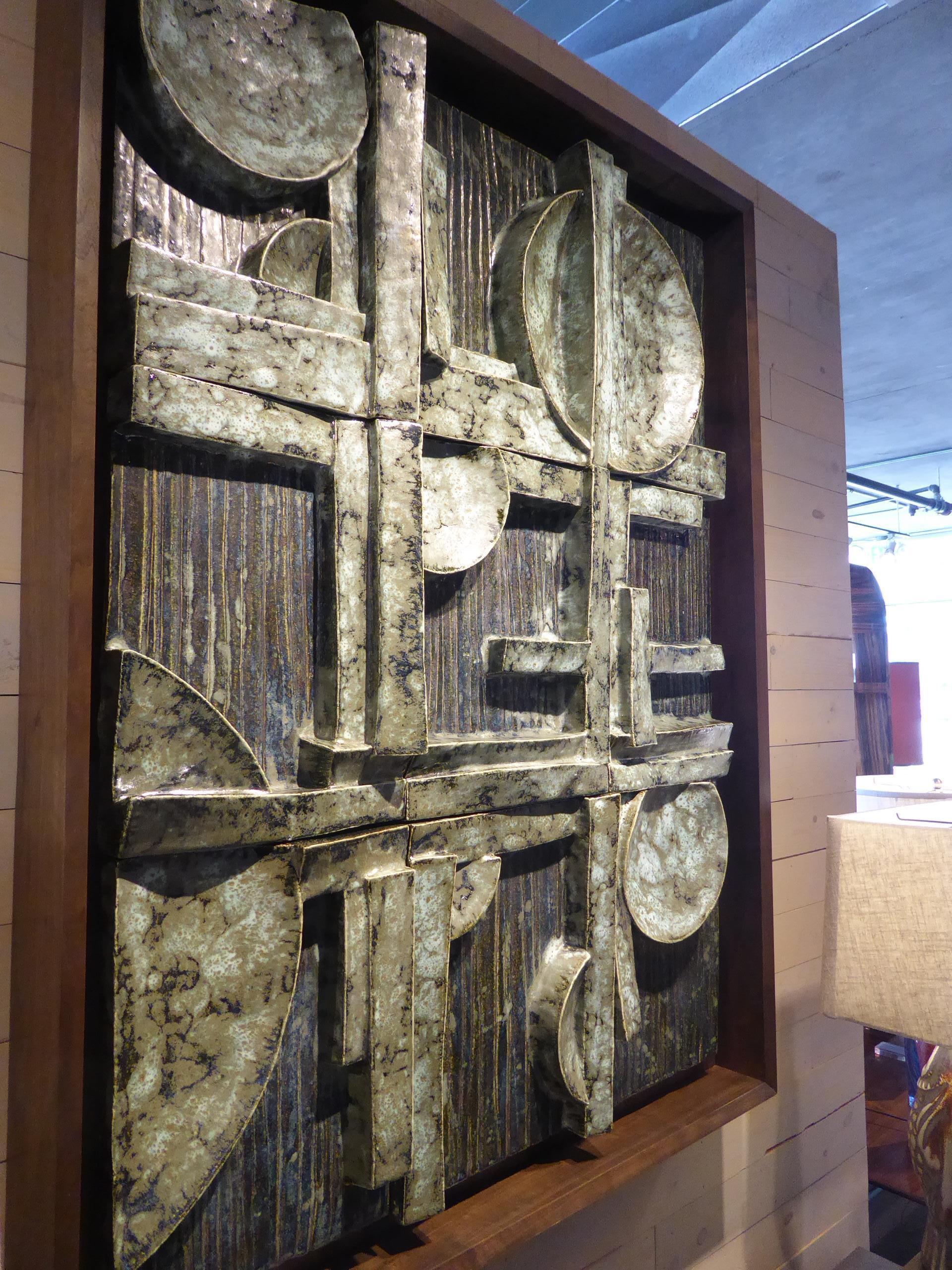 Sculptural Panel #3 Nine Part Custom Framed Studio Ceramic by Artist Titia Estes For Sale 1