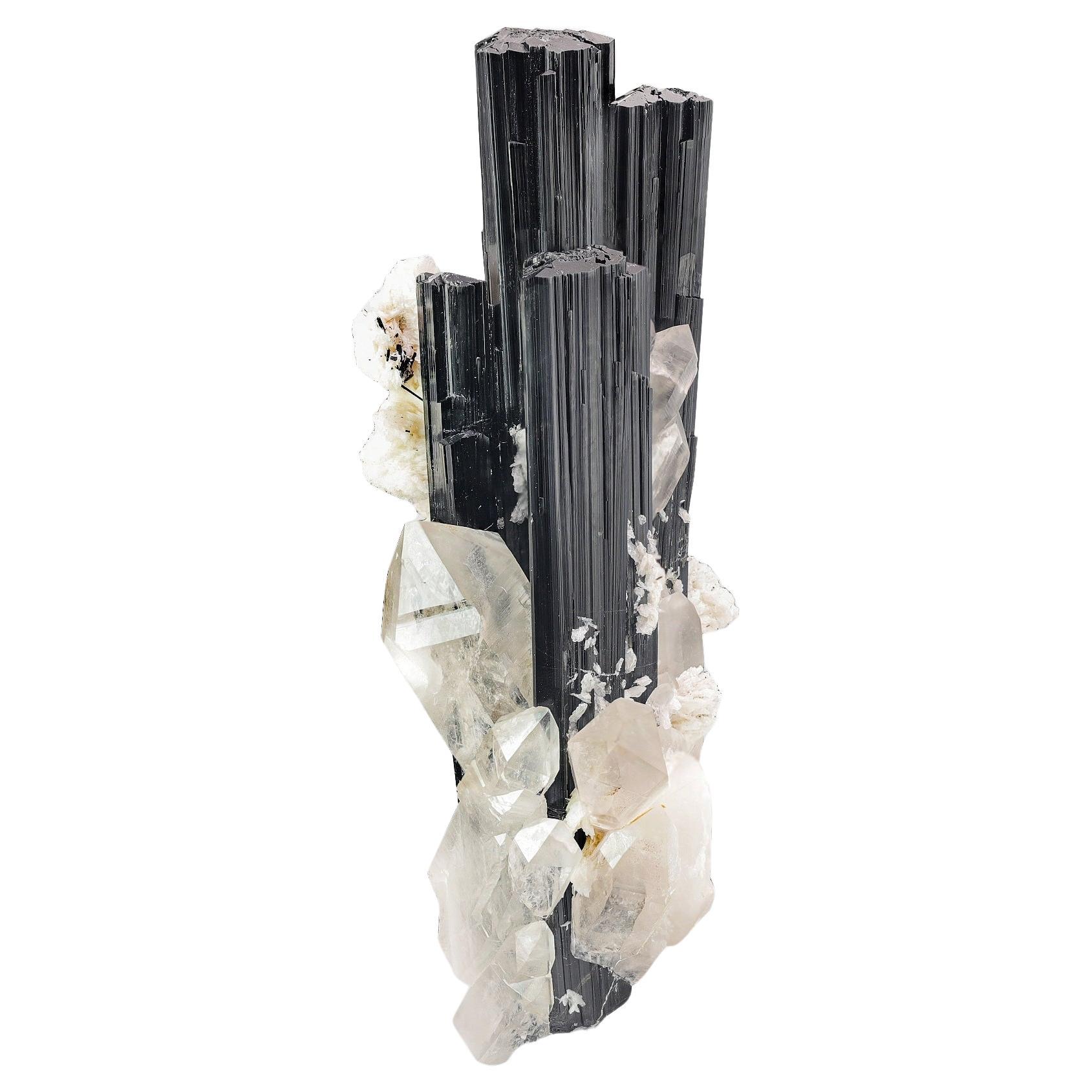 Sculptural Parallel Schorl Black Tourmaline Crystals With Quartz From Pakistan For Sale