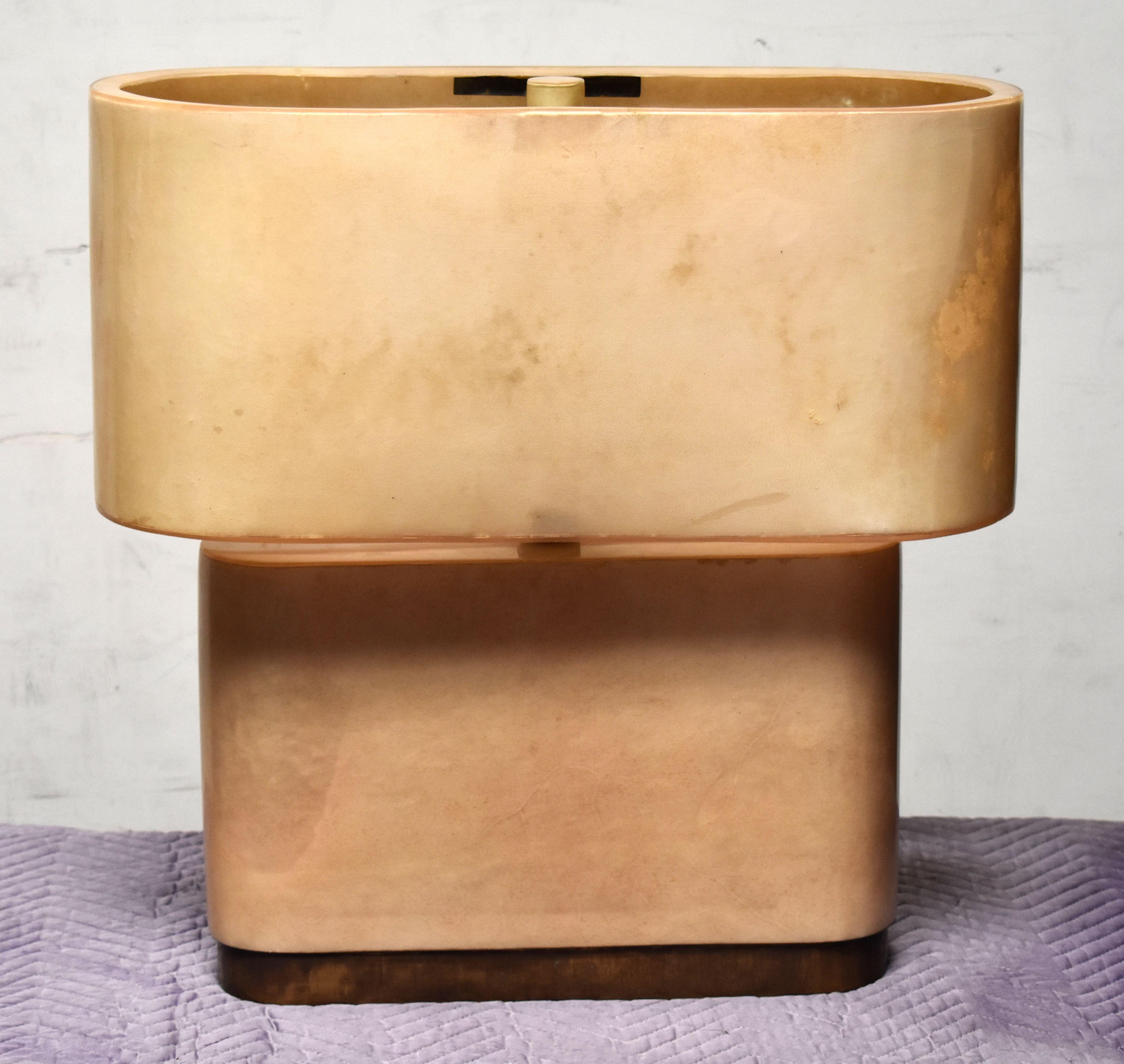 Table lamp cover with goatskin and brass 