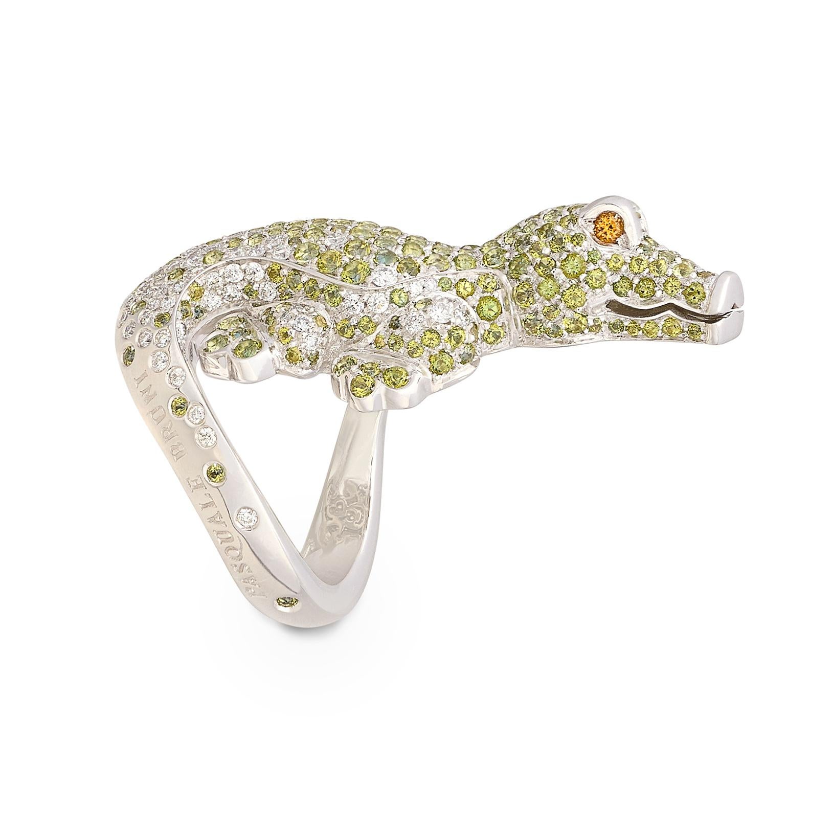 Women's Sculptural Pasquale Bruni Gem-Set & 18k White Gold Crocodile Ring For Sale