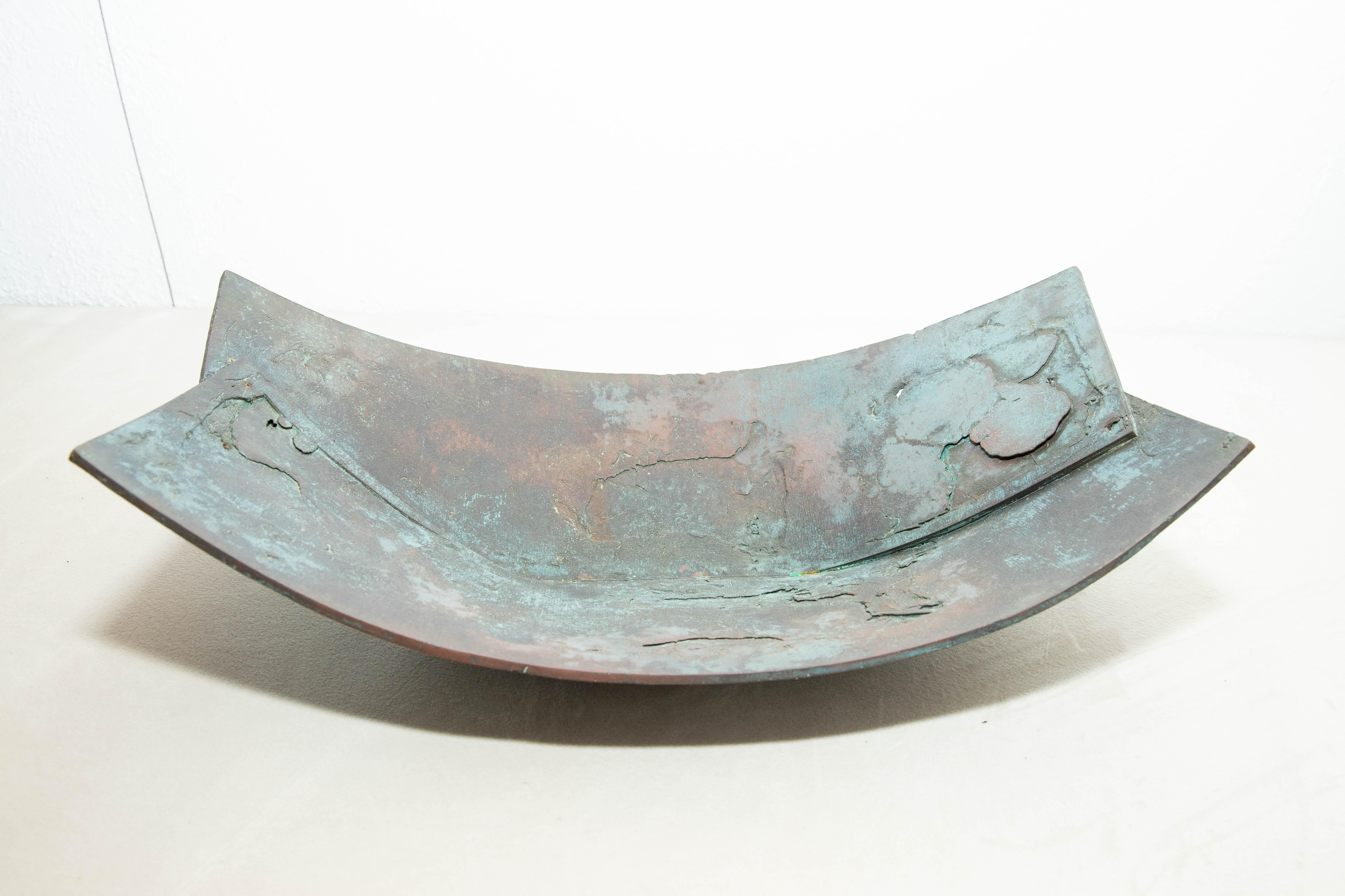 Sculptural Patinated Iron Bowl For Sale 2