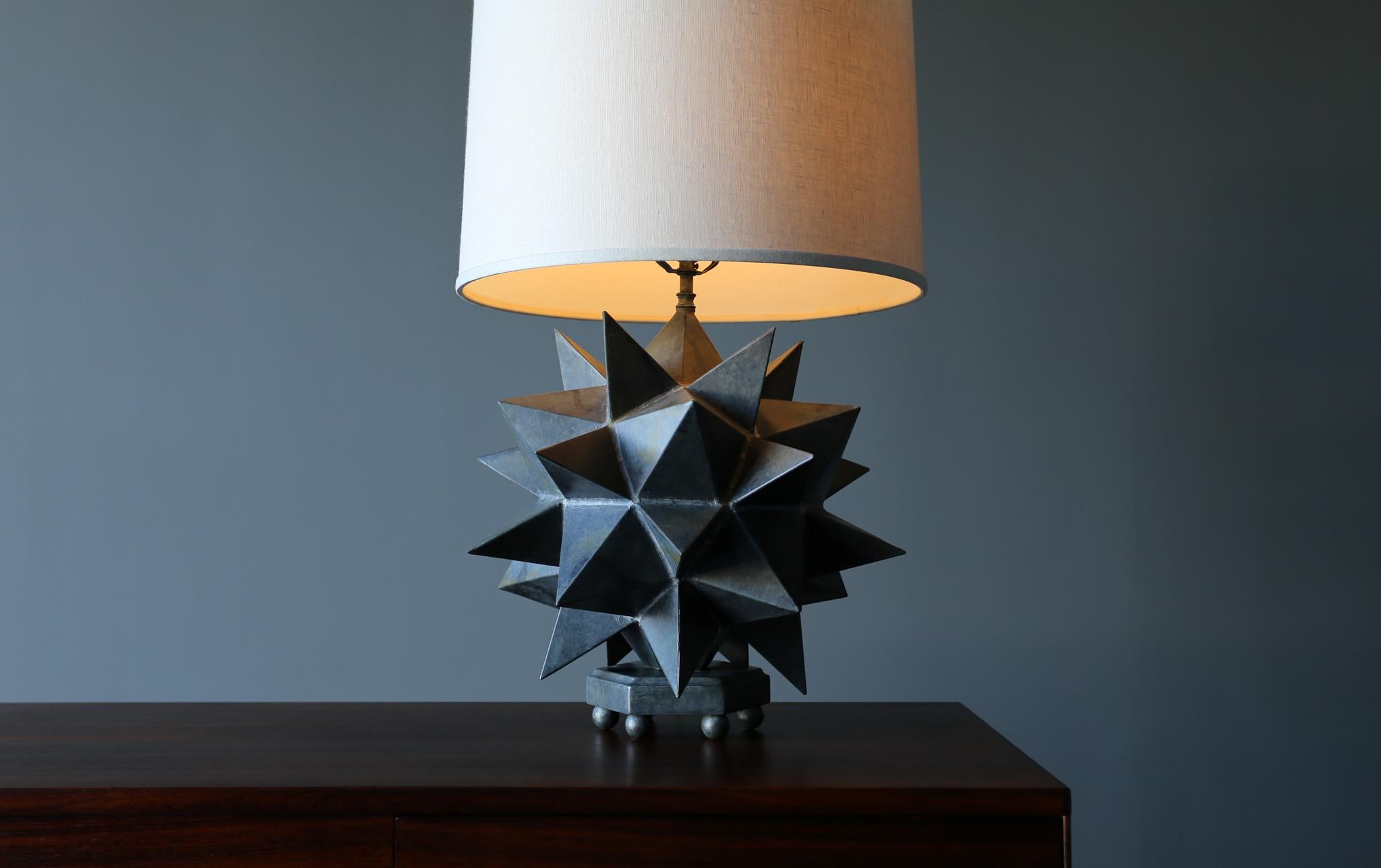 American Sculptural Patinated Metal Table Lamp, c.1975