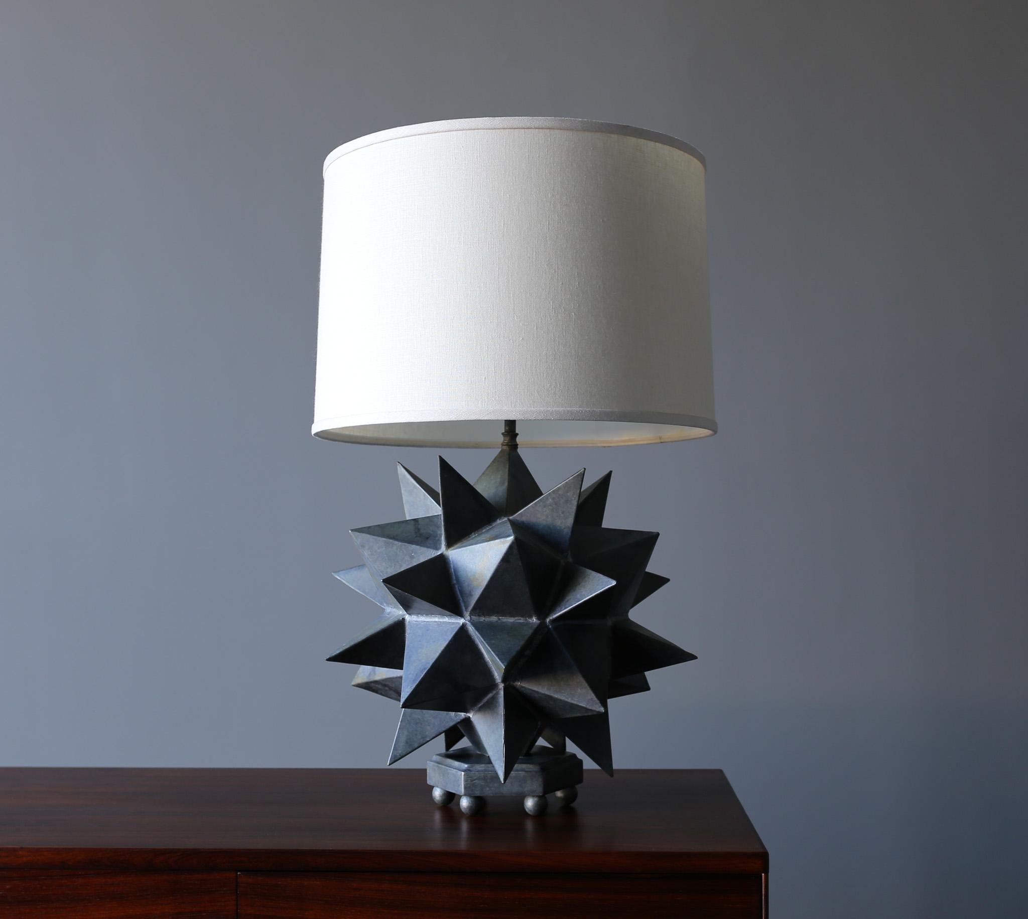 Sculptural Patinated Metal Table Lamp, c.1975 In Good Condition In Costa Mesa, CA