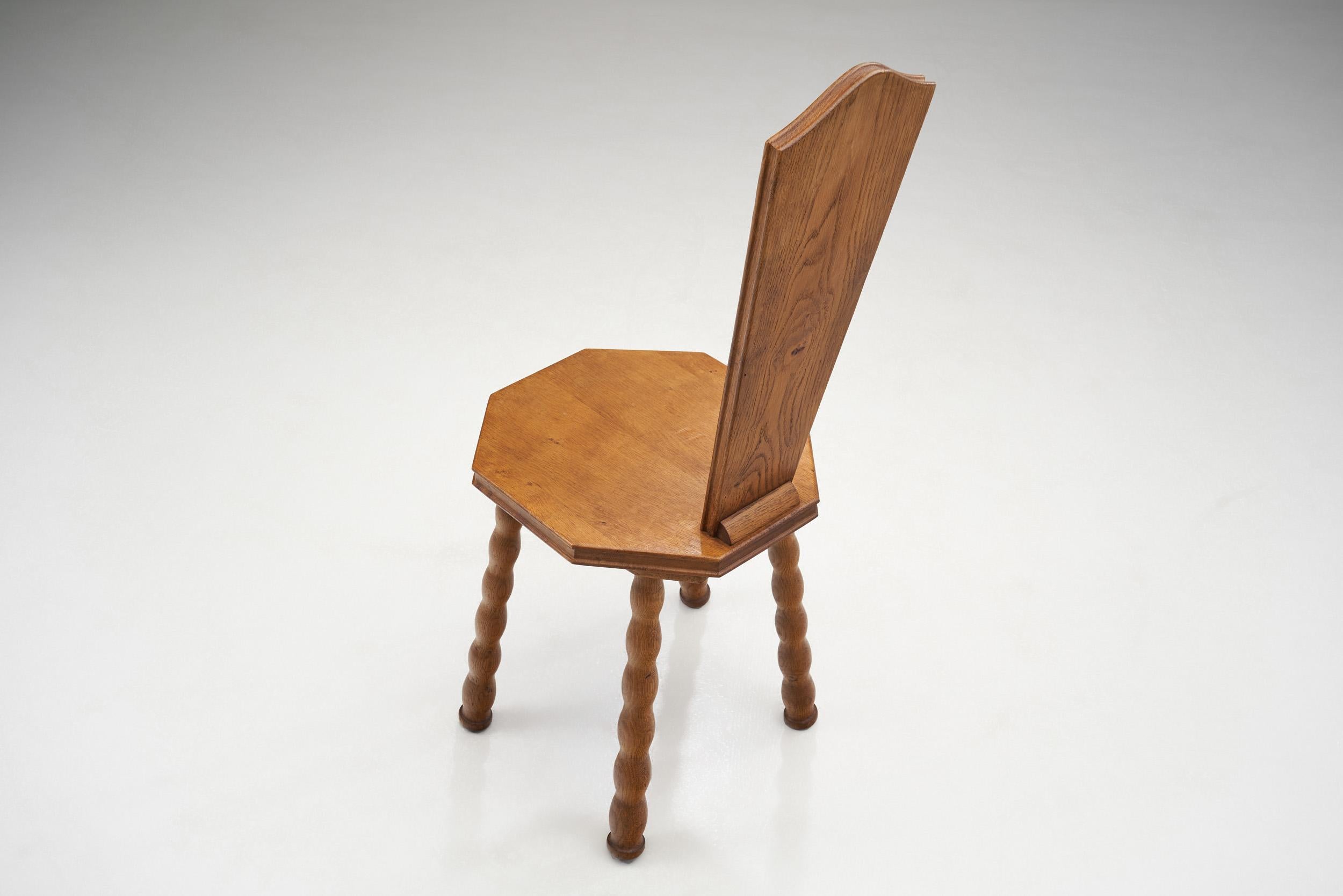 Mid-Century Modern Sculptural Patinated Oak Spinning Chair, Europe Ca Early 20th Century For Sale
