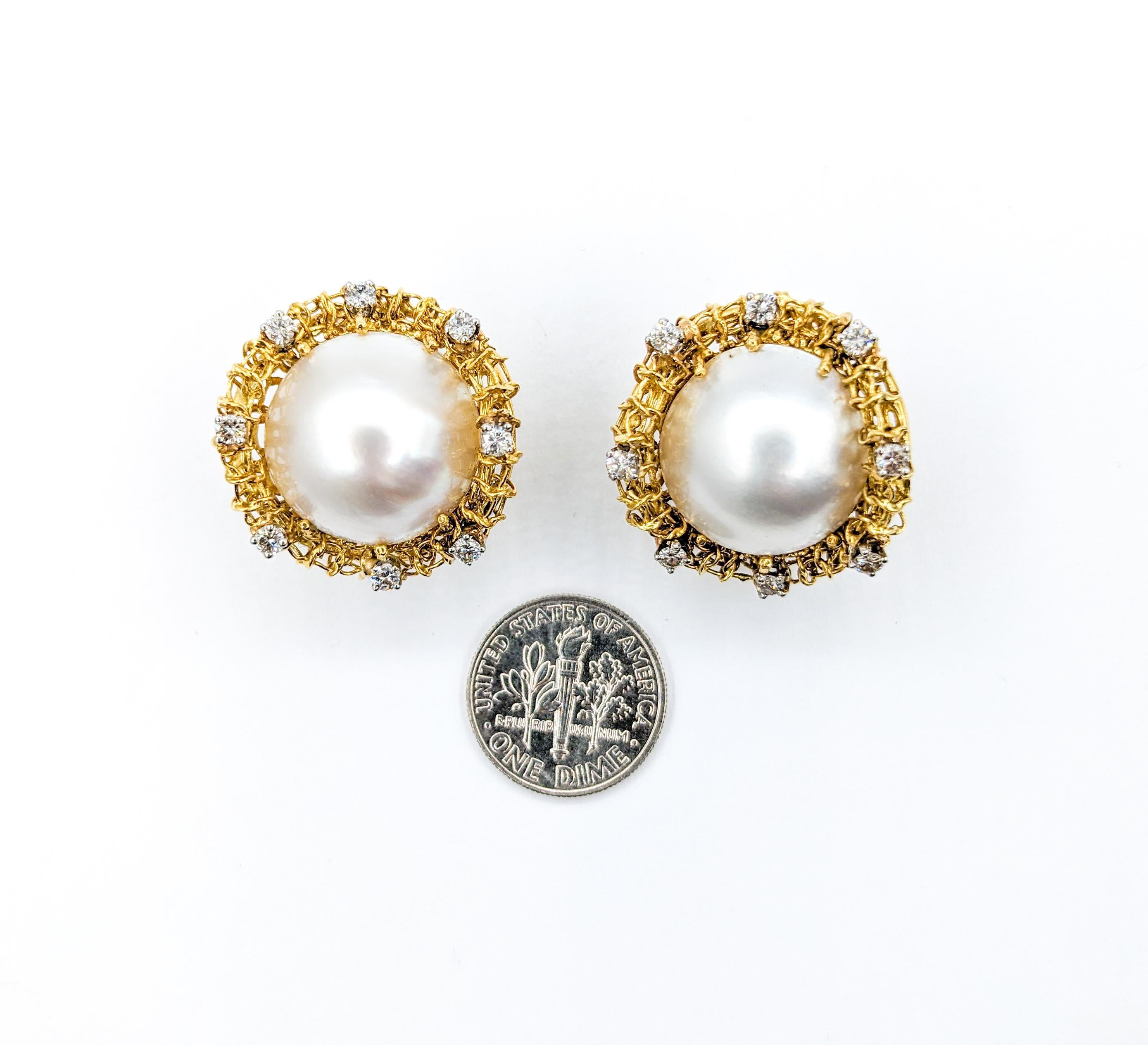 Sculptural Pearl & Diamond Clip On Earrings in Gold

Indulge in timeless beauty with our exquisite earrings, meticulously crafted in a harmonious blend of 18k and 14k yellow gold. These captivating pieces feature a total of 0.80 carats of round