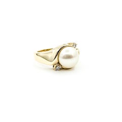 Sculptural Pearl & Diamond Cocktail Ring in 14k Yellow Gold