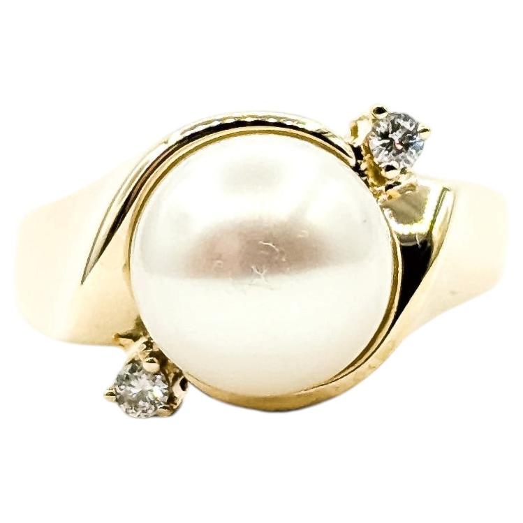 Skulpturaler Cocktailring mit Perle und Diamanten aus 14-karätigem Gelbgold