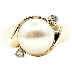 Sculptural Pearl & Diamond Cocktail Ring in 14k Yellow Gold