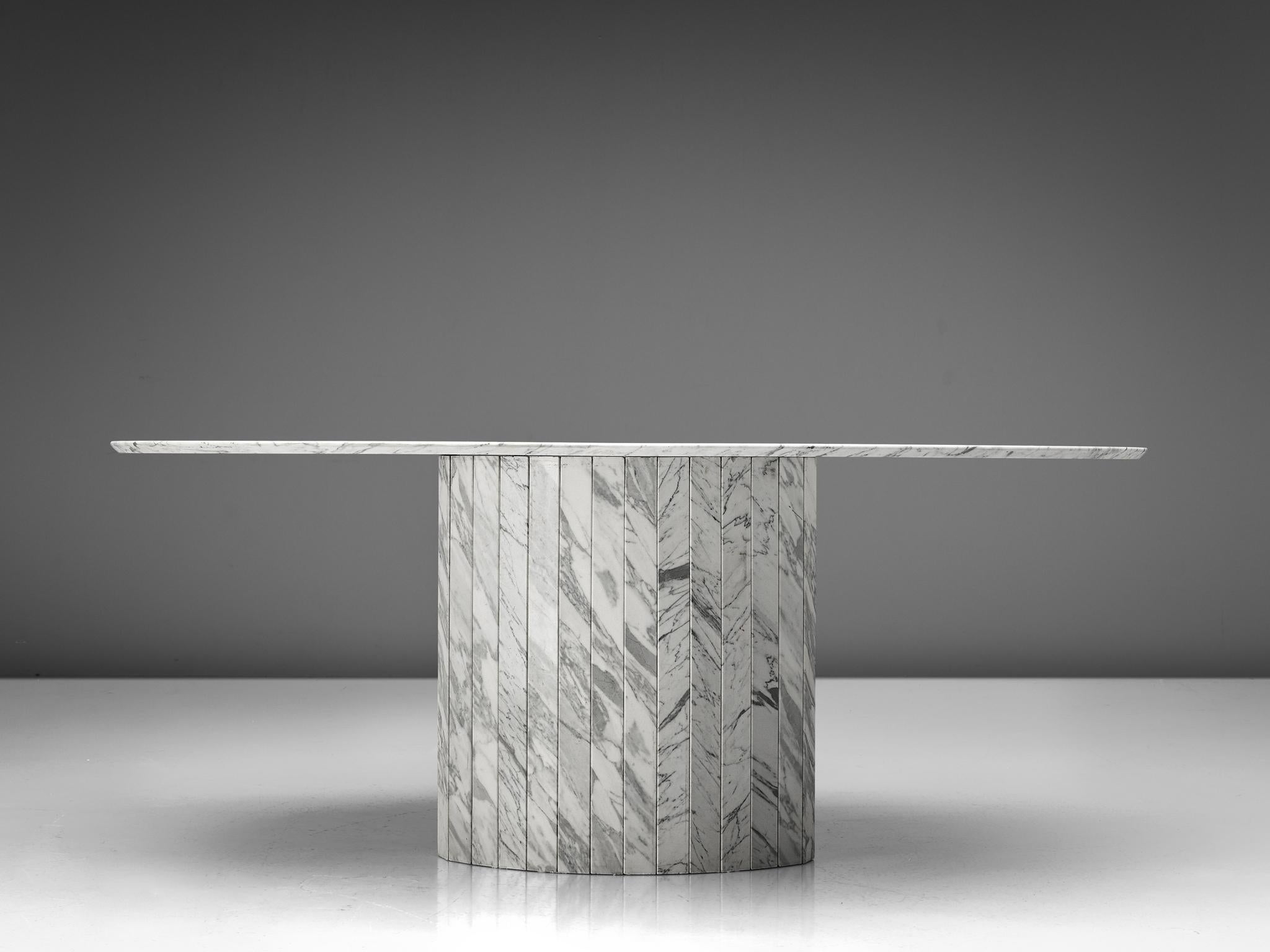German Sculptural Pedestal Table with Oval Top in Marble