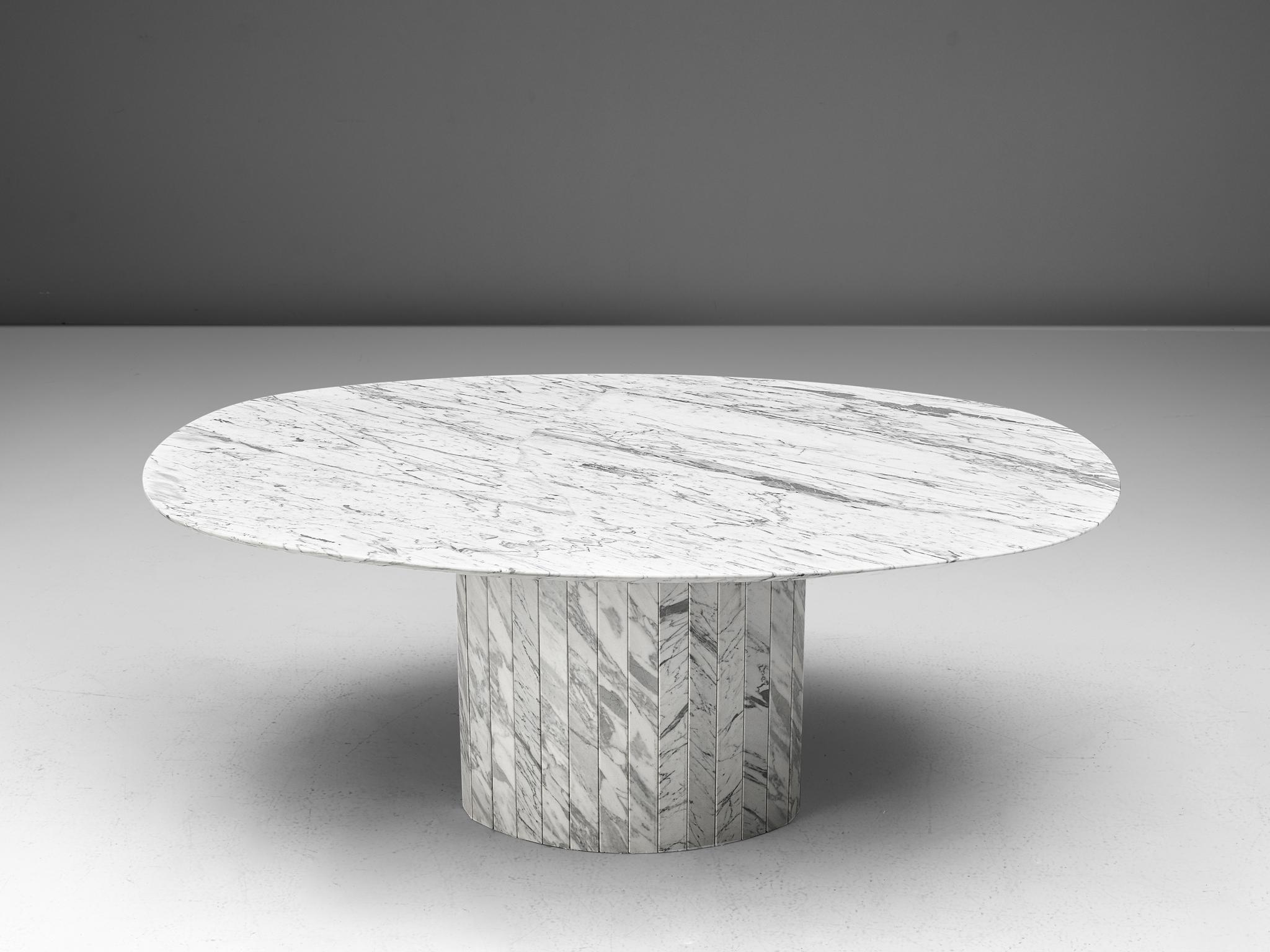 Late 20th Century Sculptural Pedestal Table with Oval Top in Marble