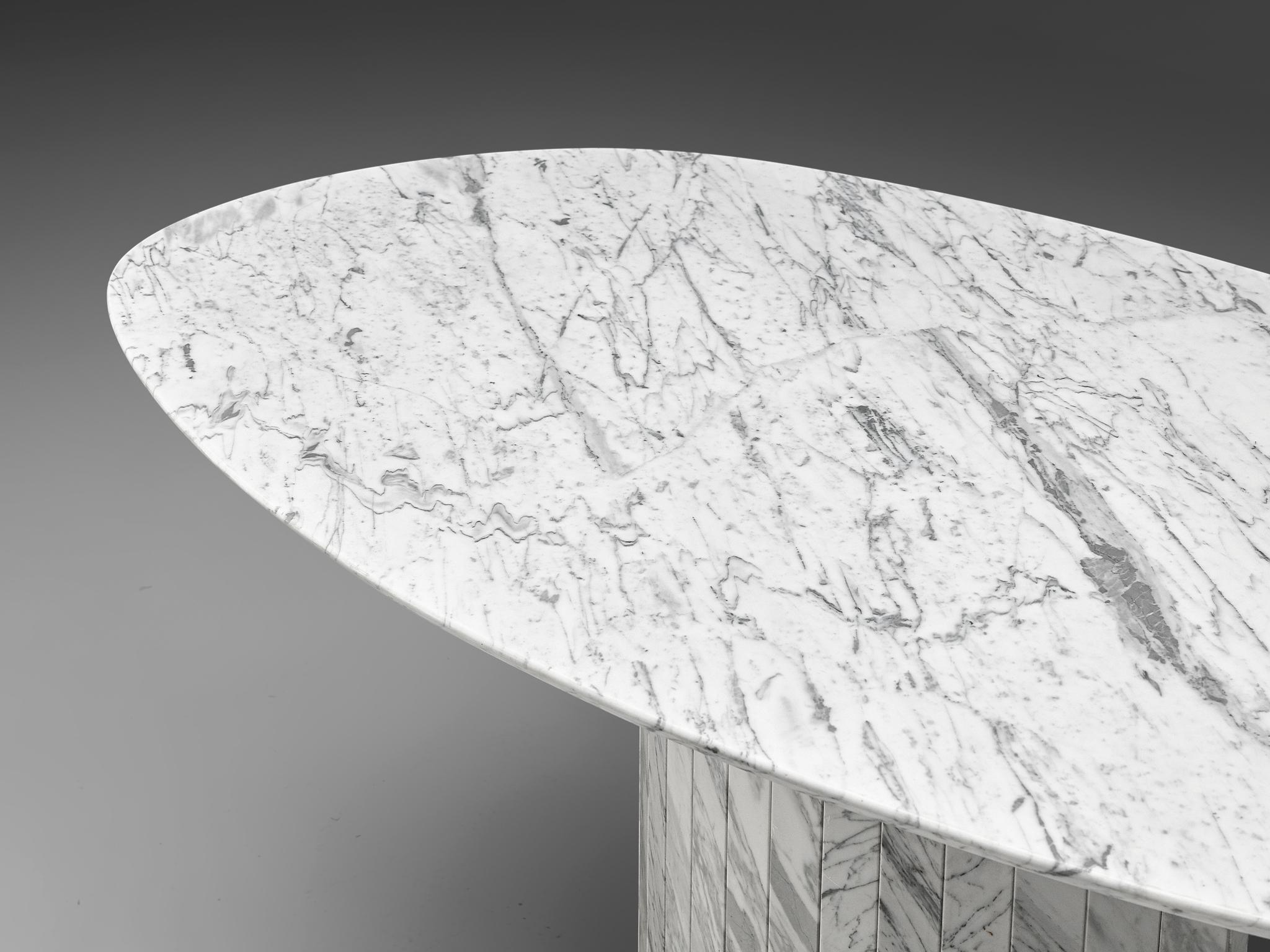 Carrara Marble Sculptural Pedestal Table with Oval Top in Marble