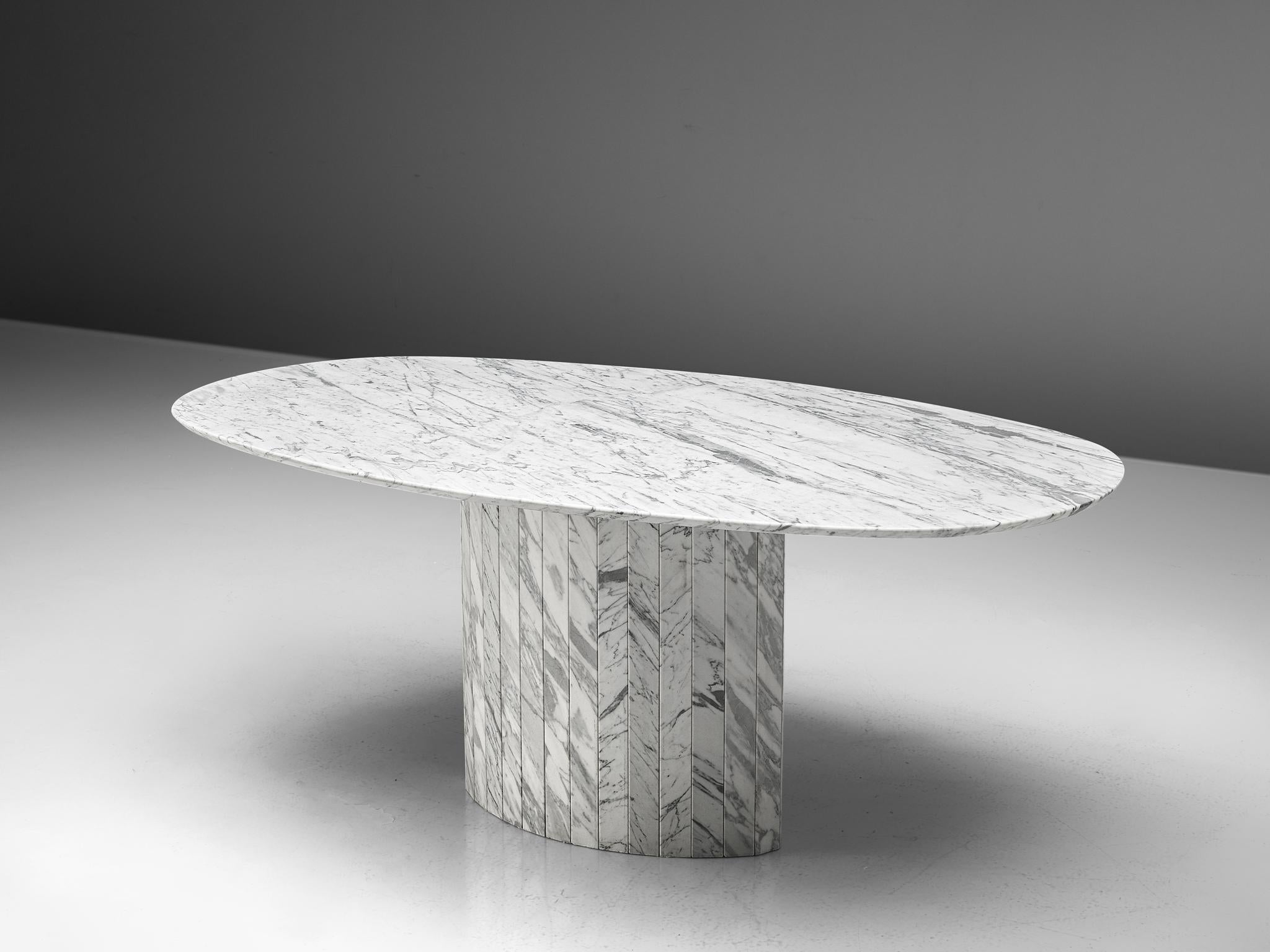 Sculptural Pedestal Table with Oval Top in Marble 1