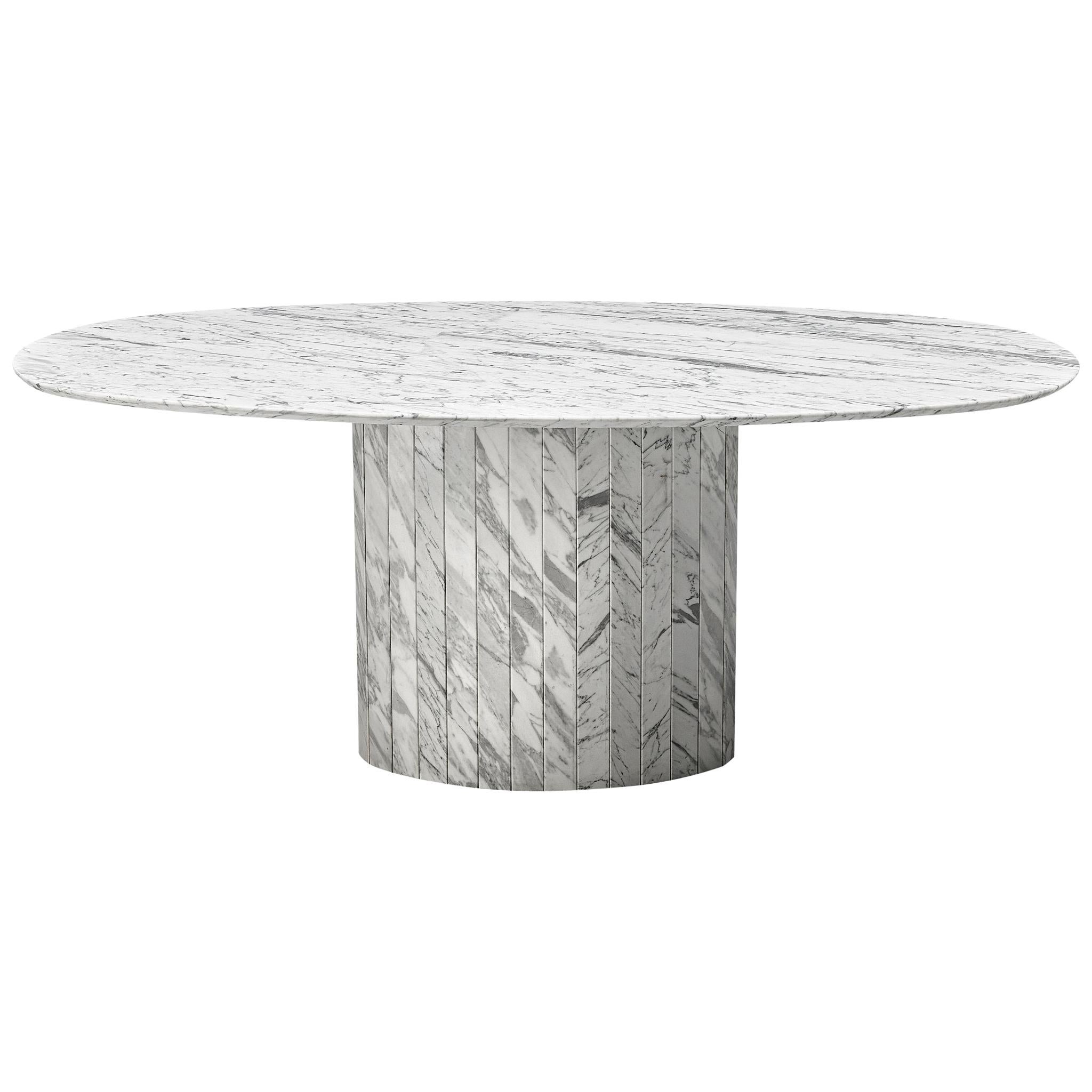 Sculptural Pedestal Table with Oval Top in Marble