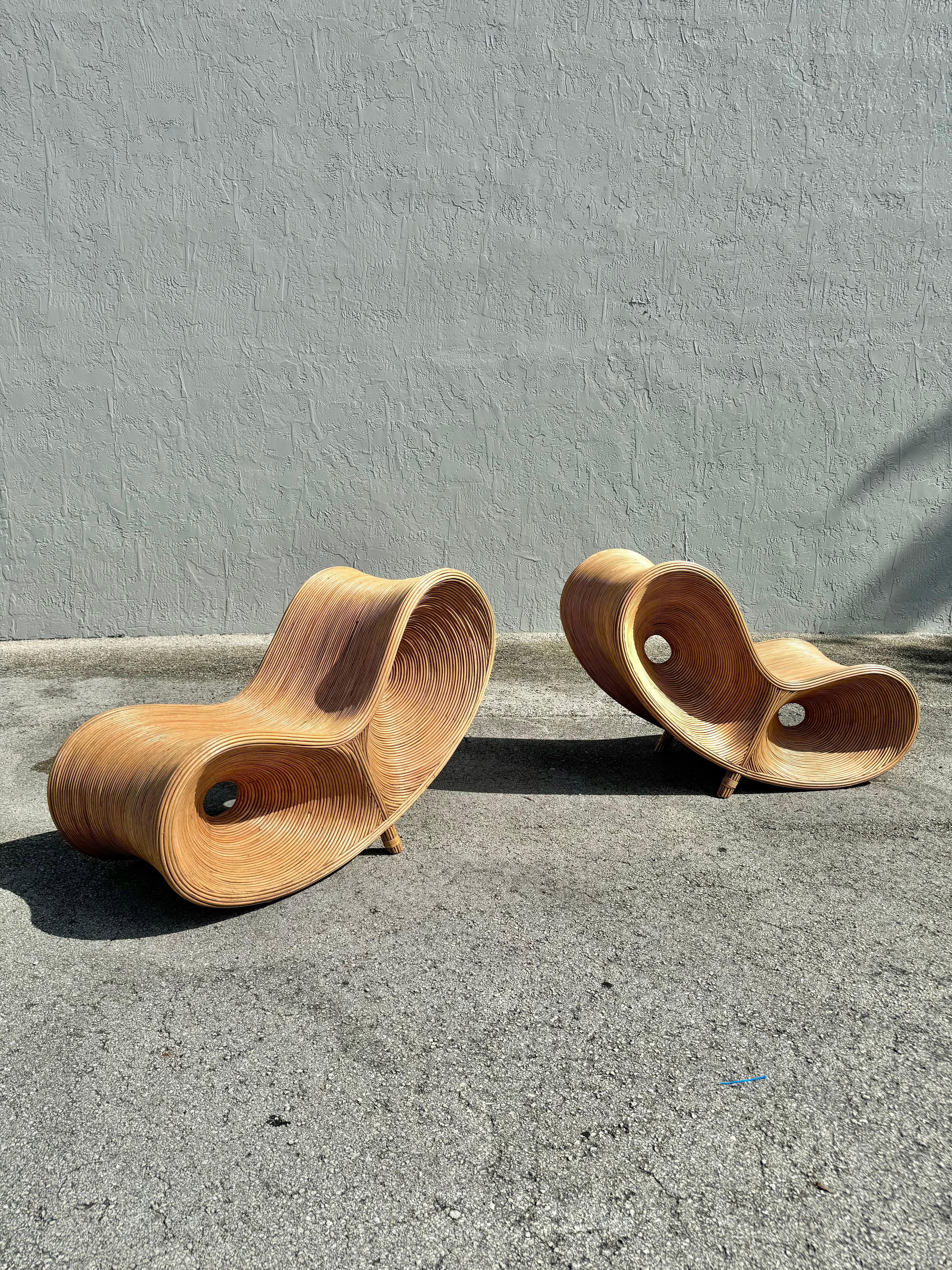 Asian Sculptural Pencil Reed Lounge Chairs For Sale