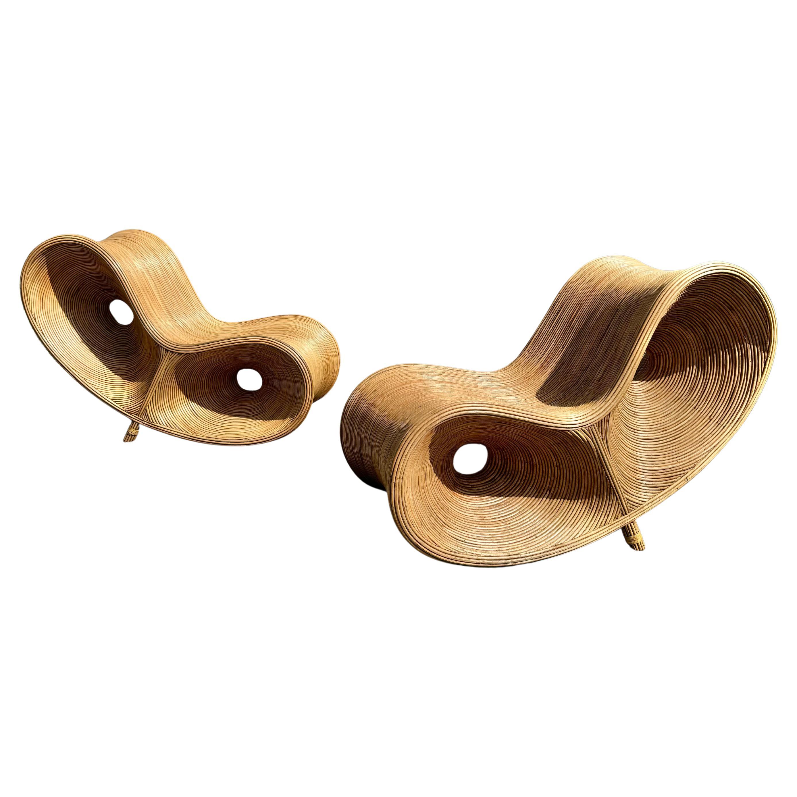 Sculptural Pencil Reed Lounge Chairs For Sale