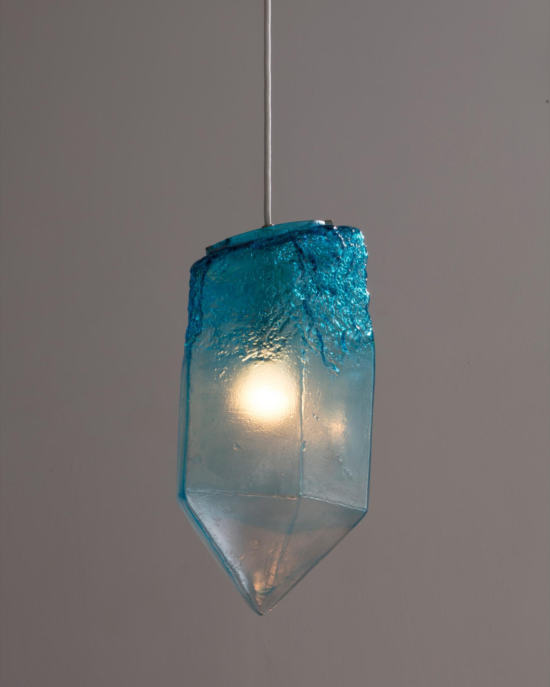 Modern Sculptural Pendant Light in Turquoise Glass by Jeff Zimmerman, 2016
