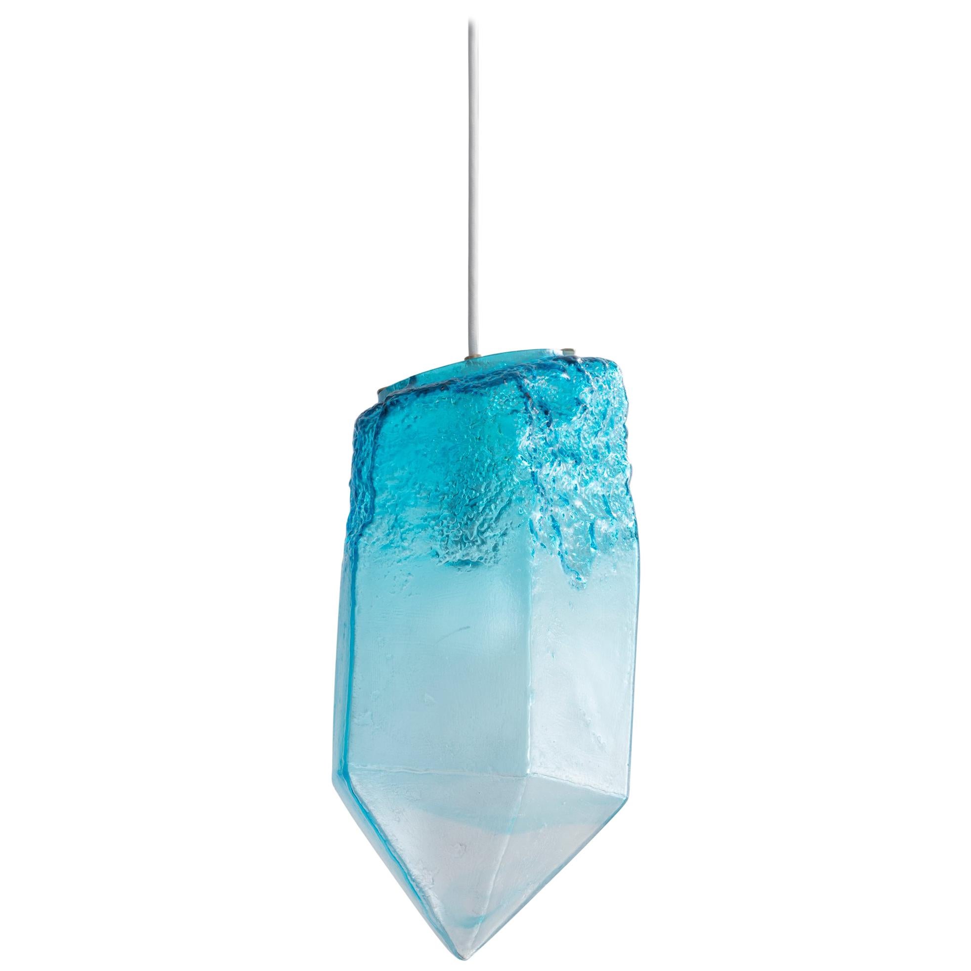 Sculptural Pendant Light in Turquoise Glass by Jeff Zimmerman, 2016