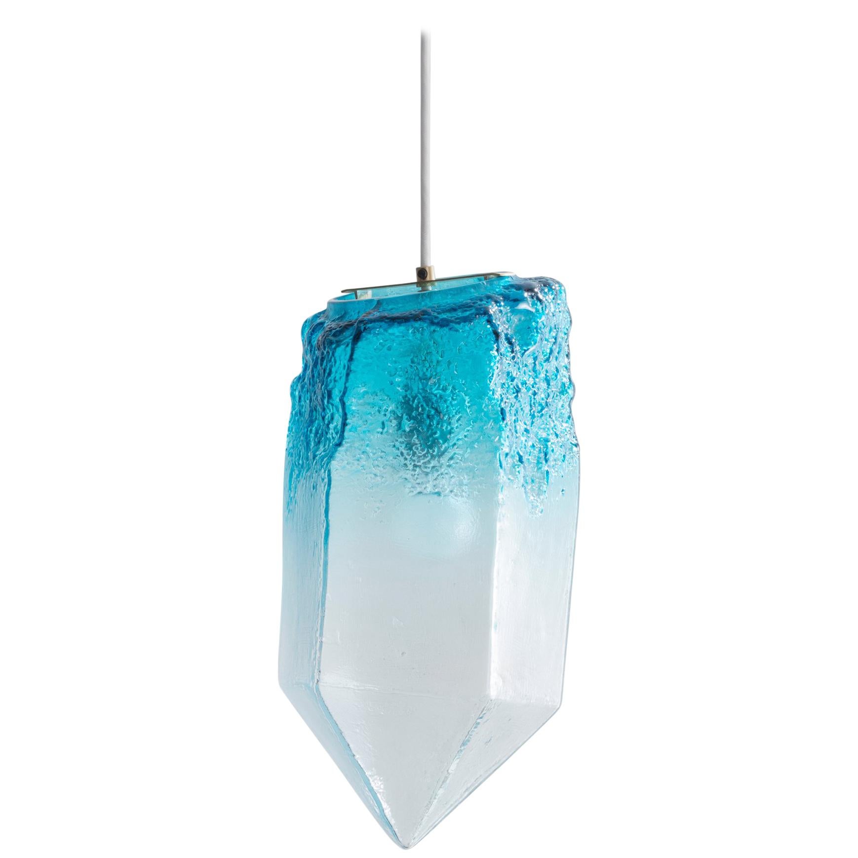 Lampe à suspension sculpturale en verre turquoise de Jeff Zimmerman, 2016