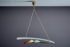 Sculptural pendant light with sweeping frosted glass shade, Italy, 1950s