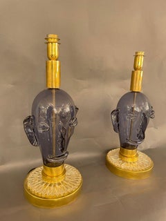 Sculptural "Picasso" Table Lamps in "Blue Petrol" Murano Glass
