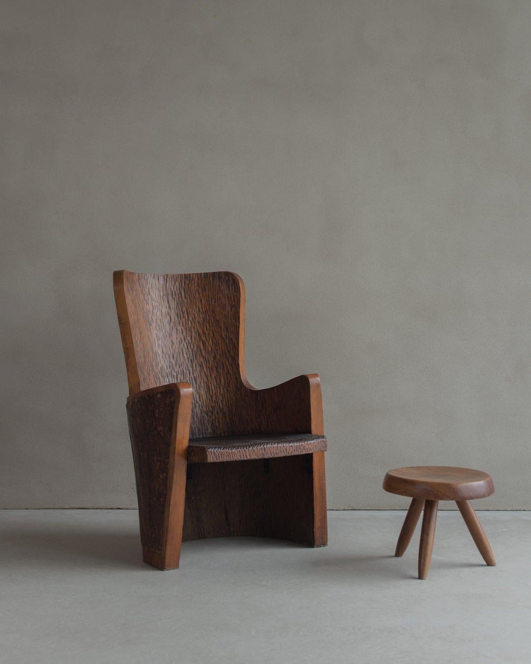 Wood Sculptural Pine Armchair, Swedish, Mid-Century Modern