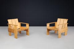 Sculptural Pine Lounge Chairs, 1970s Dutch Design – Pair