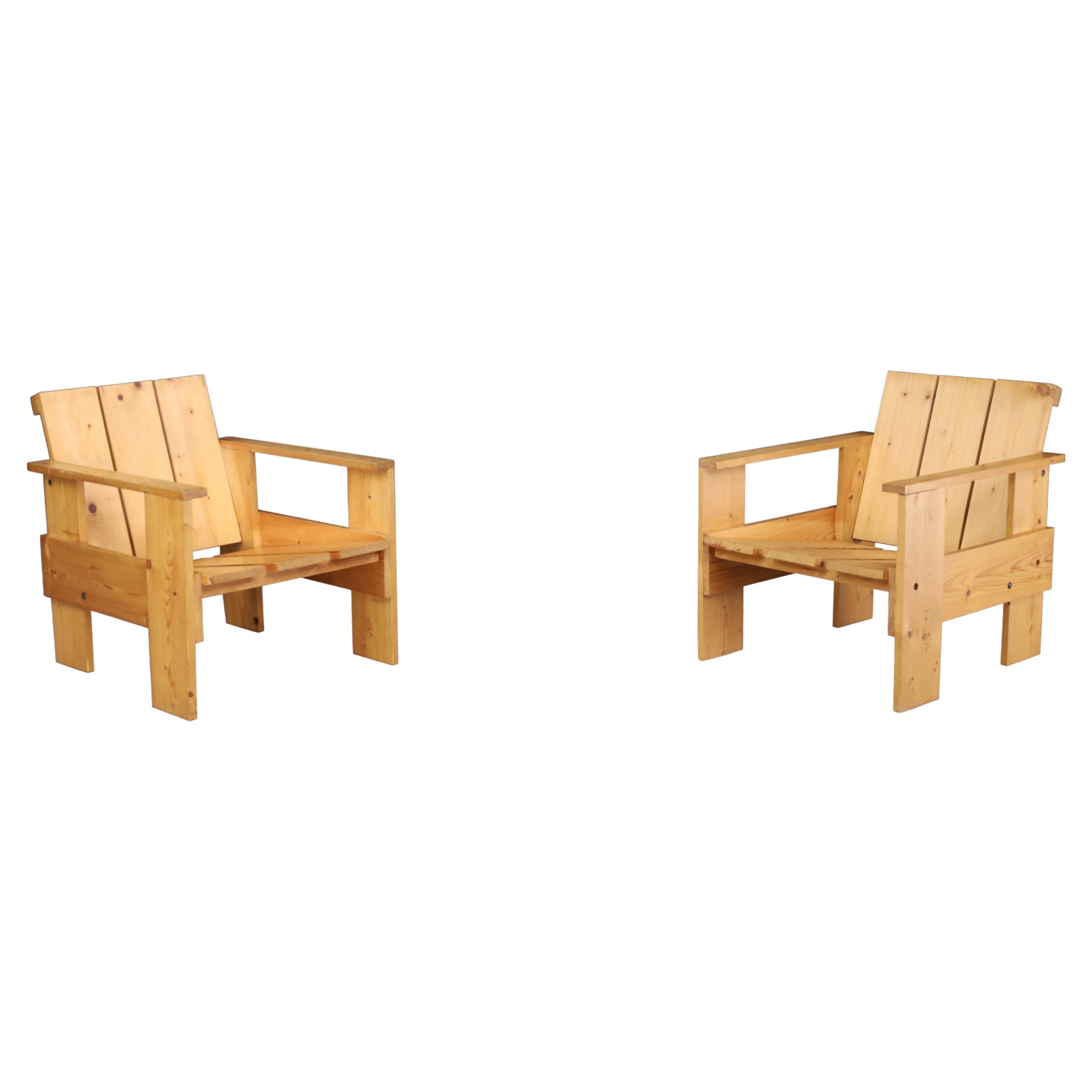 Sculptural Pine Lounge Chairs, 1970s Dutch Design – Pair
