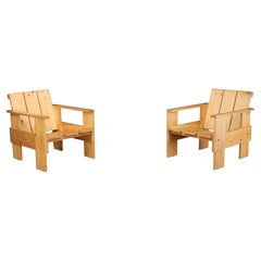 Sculptural Pine Lounge Chairs, 1970s Dutch Design – Pair