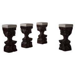 Sculptural Pine wooden bar stools, 1970s