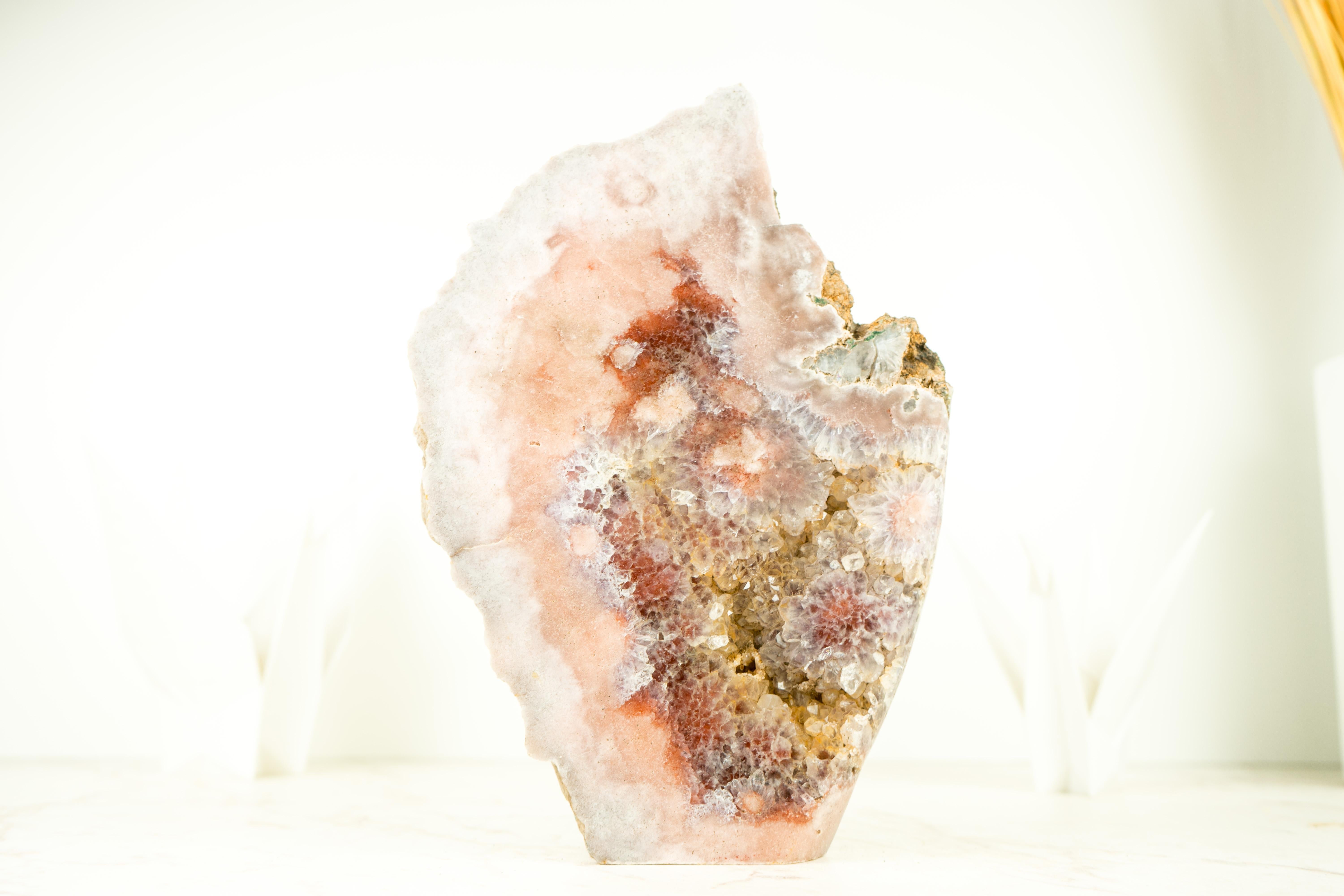 Contemporary Sculptural Pink Amethyst Geode Slab Colorful Pink & Red Amethyst, Self-Standing For Sale