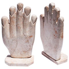 Sculptural Pink Marble Stone Hand Bookends, a Pair