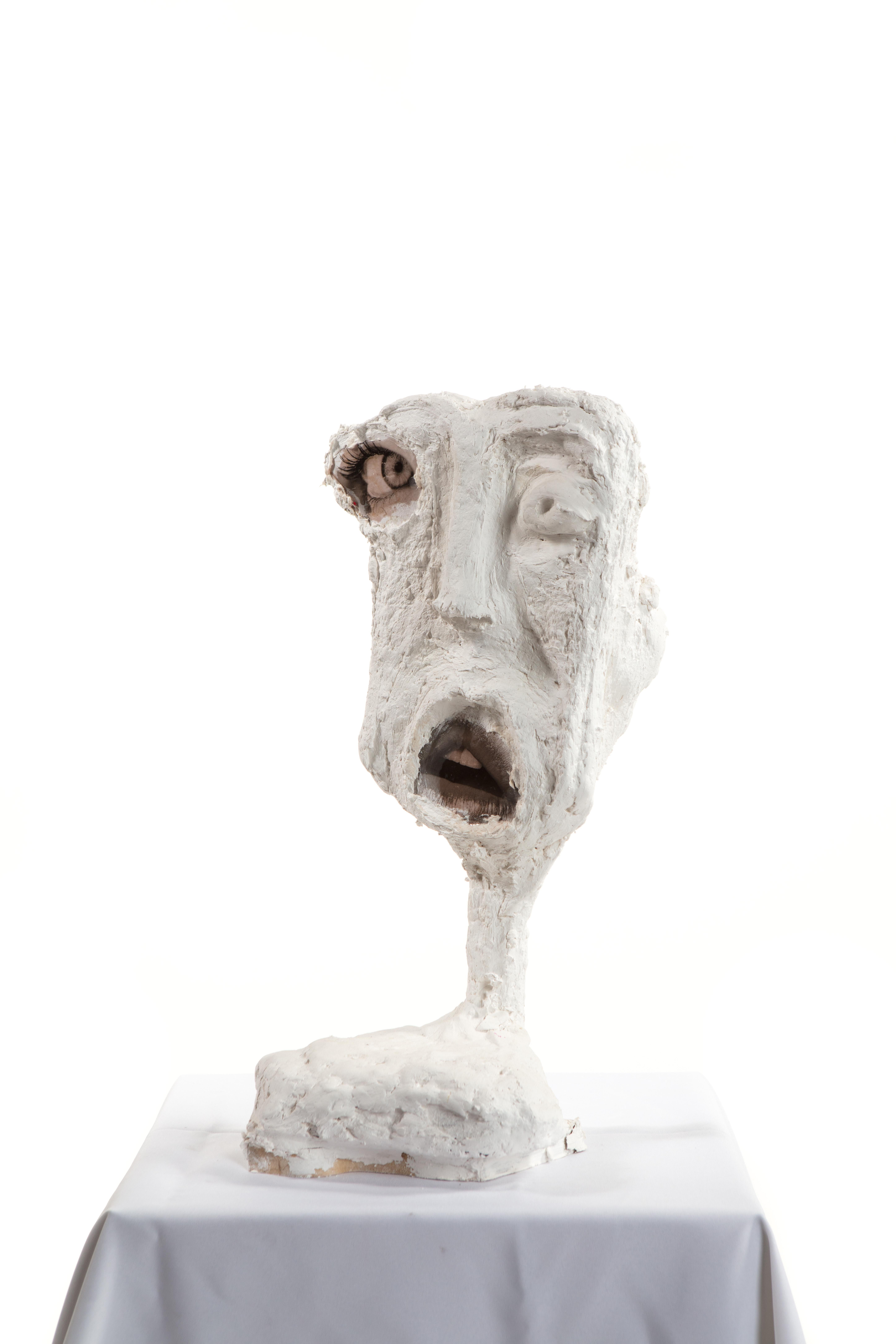 American White Plaster Sculptural Figure Face, 21st Century by Mattia Biagi