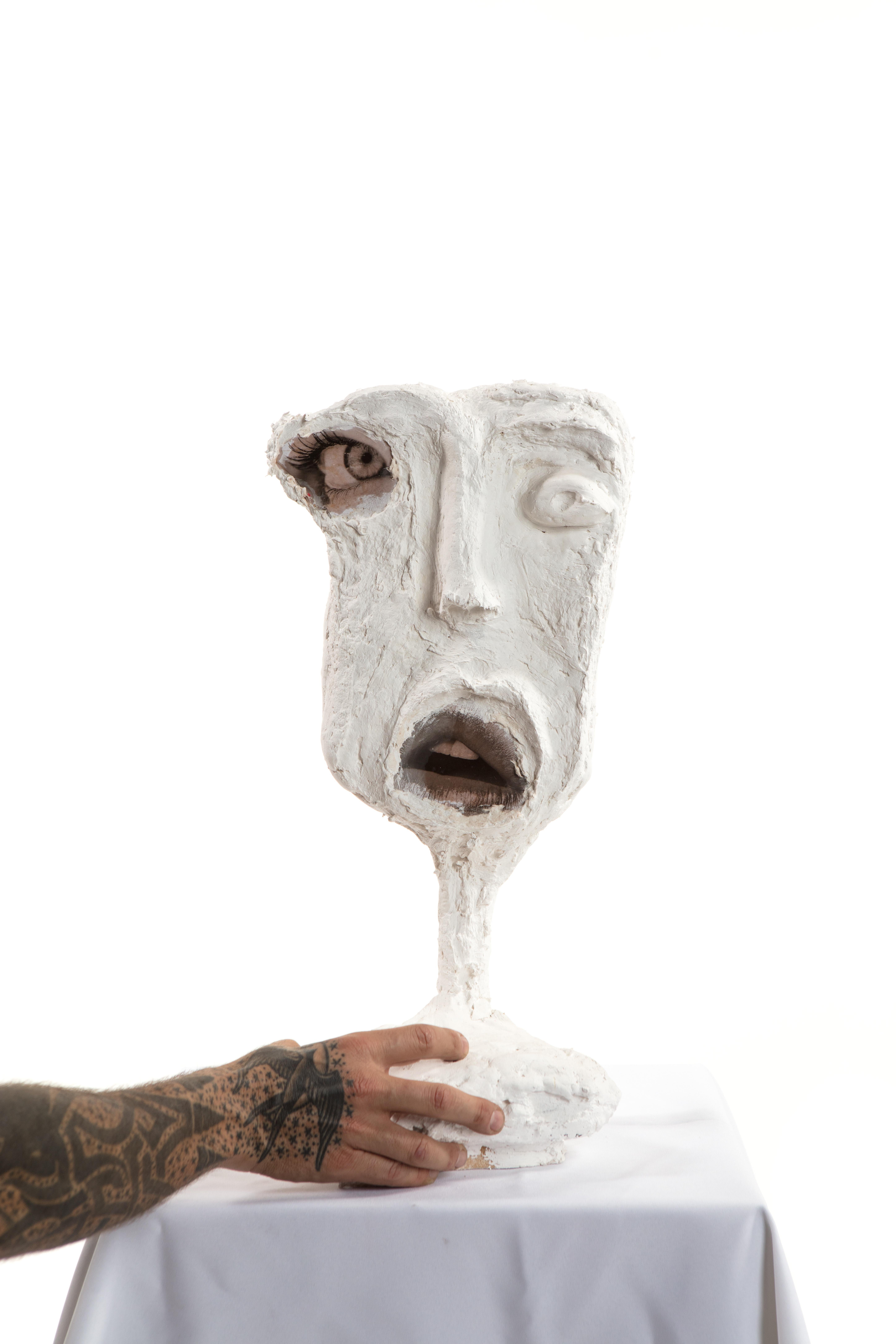 Hand-Crafted White Plaster Sculptural Figure Face, 21st Century by Mattia Biagi
