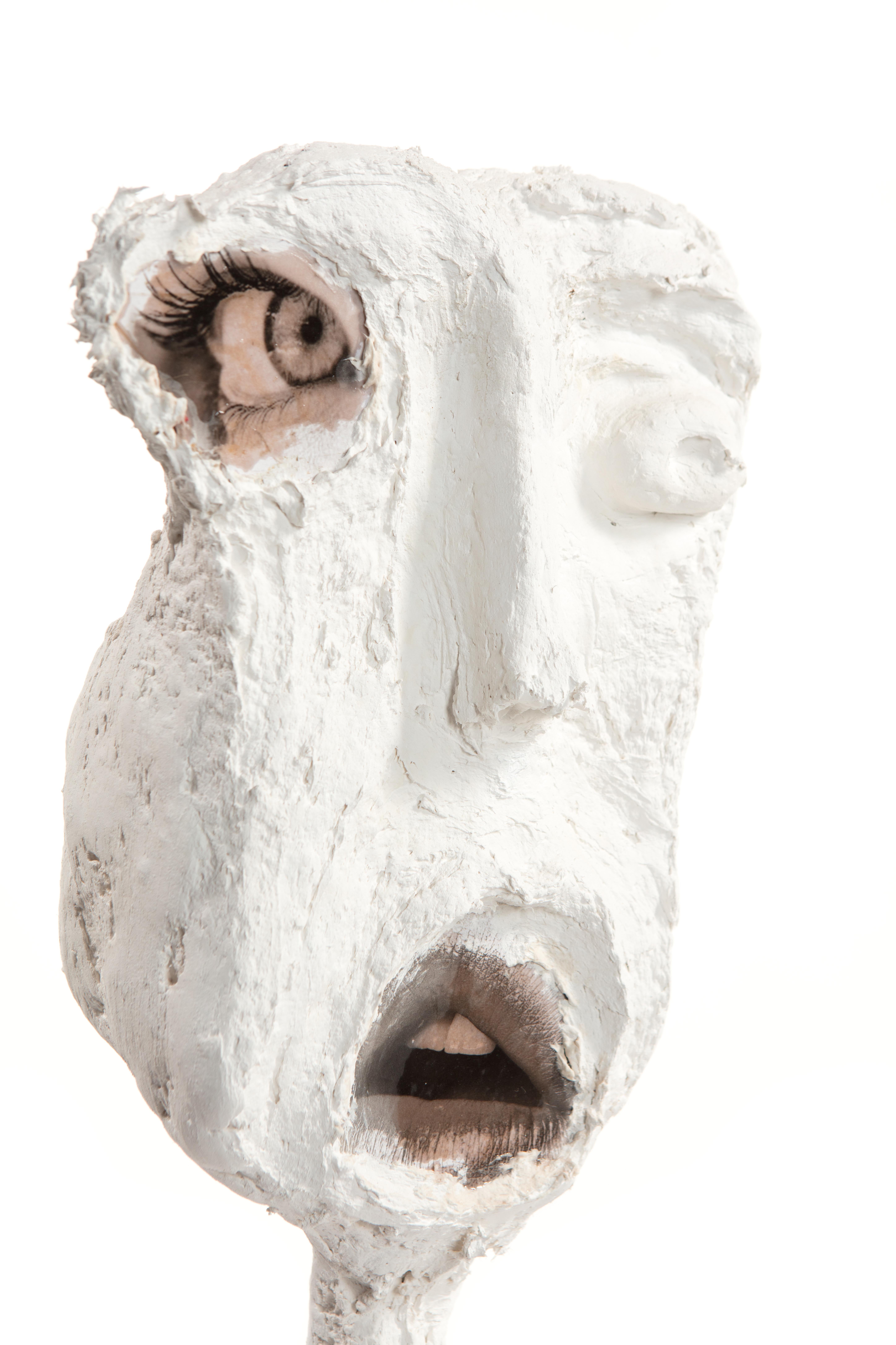 Metal White Plaster Sculptural Figure Face, 21st Century by Mattia Biagi