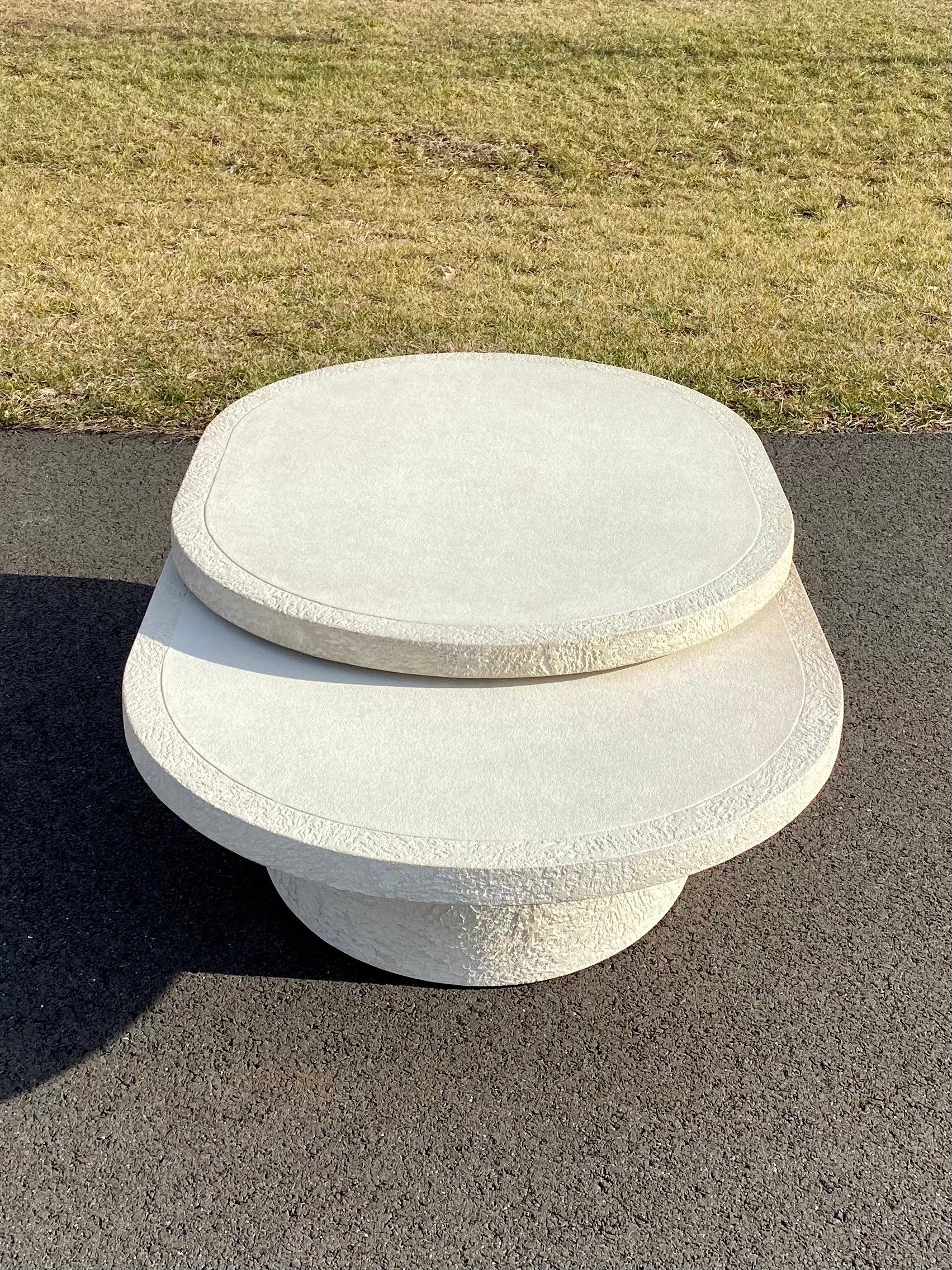 Sculptural Plaster Swiveling Oval Two-Tier Coffee Table, Mid-Century Modern 1970 8