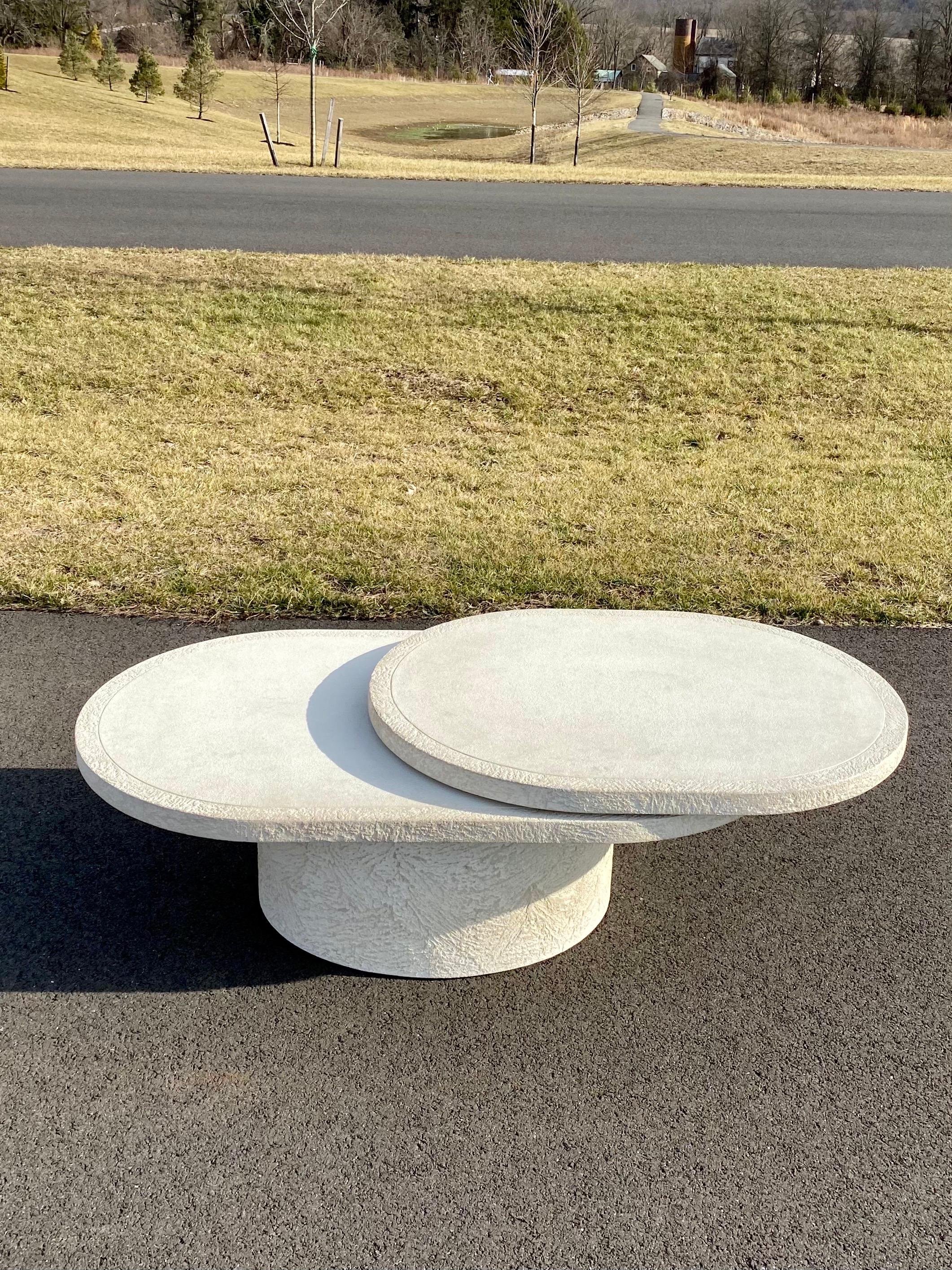 Late 20th Century Sculptural Plaster Swiveling Oval Two-Tier Coffee Table, Mid-Century Modern 1970