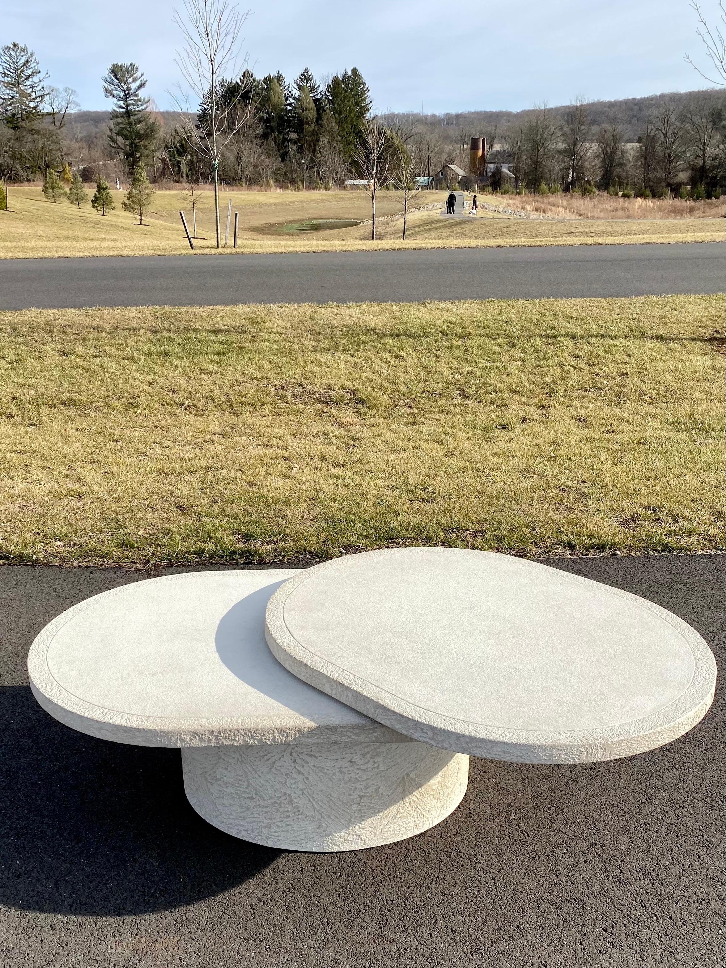Sculptural Plaster Swiveling Oval Two-Tier Coffee Table, Mid-Century Modern 1970 1