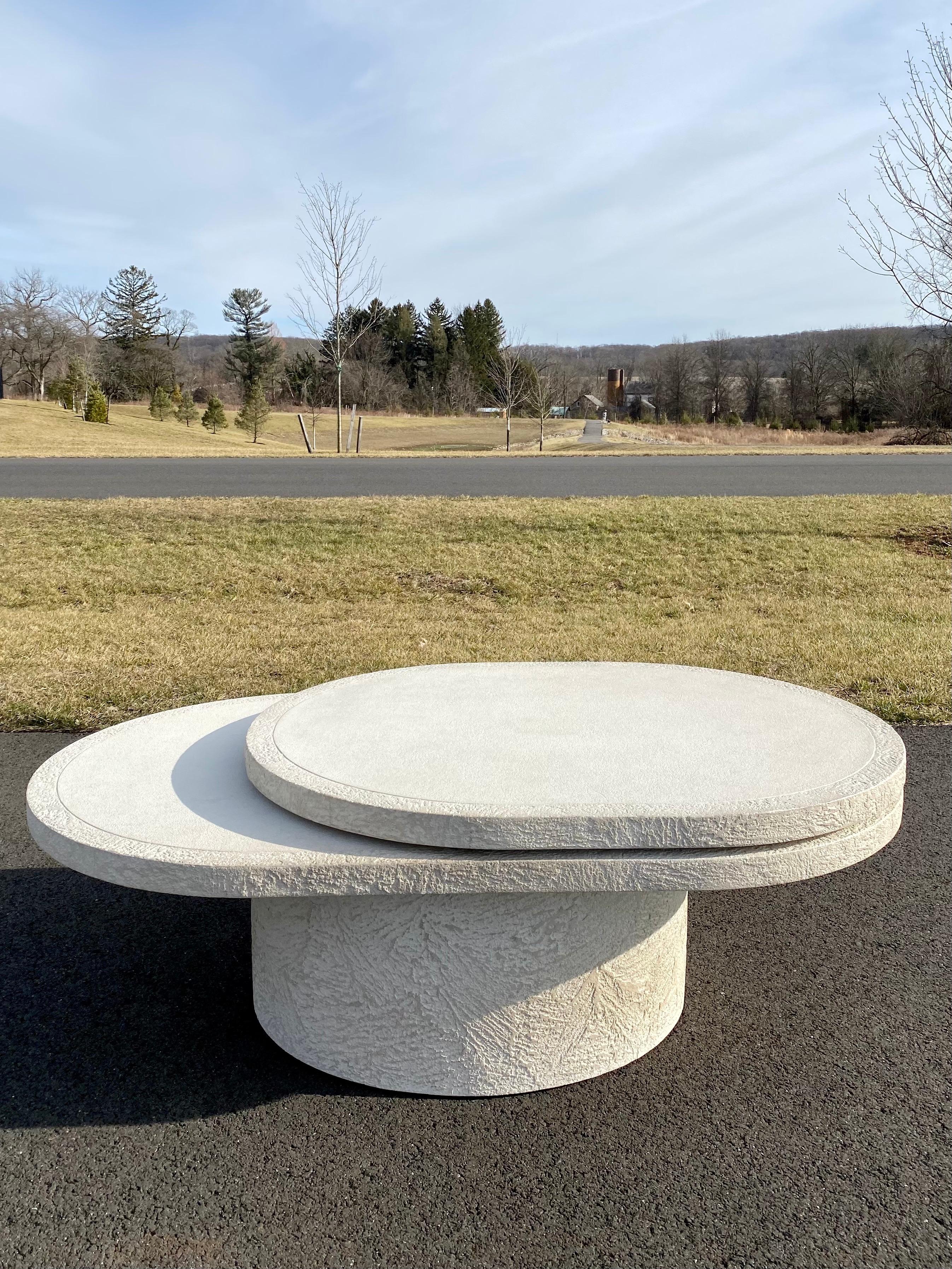 Sculptural Plaster Swiveling Oval Two-Tier Coffee Table, Mid-Century Modern 1970 2