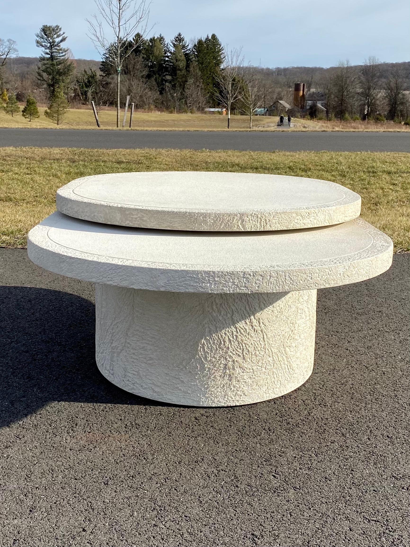 Sculptural Plaster Swiveling Oval Two-Tier Coffee Table, Mid-Century Modern 1970 4