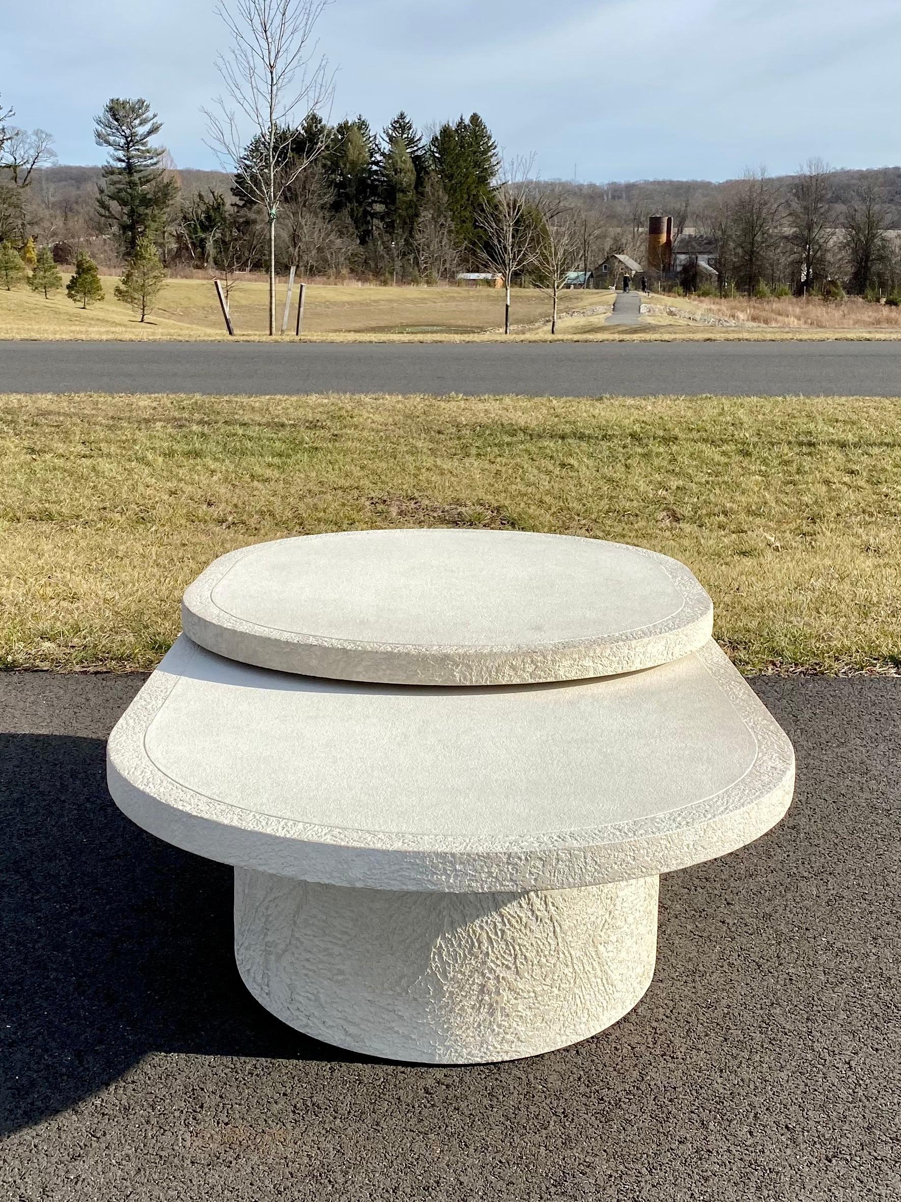 Sculptural Plaster Swiveling Oval Two-Tier Coffee Table, Mid-Century Modern 1970 5