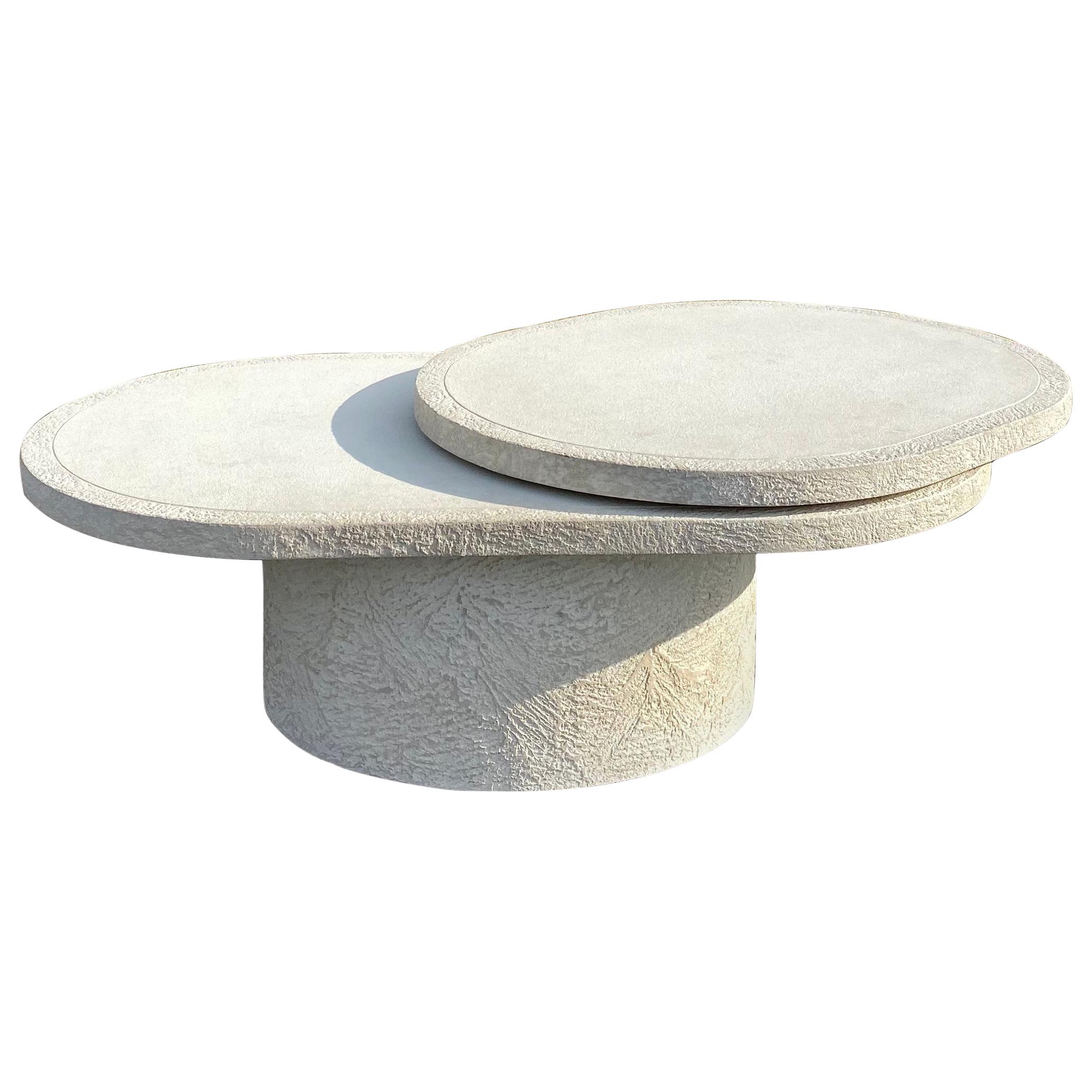 Sculptural Plaster Swiveling Oval Two-Tier Coffee Table, Mid-Century Modern 1970