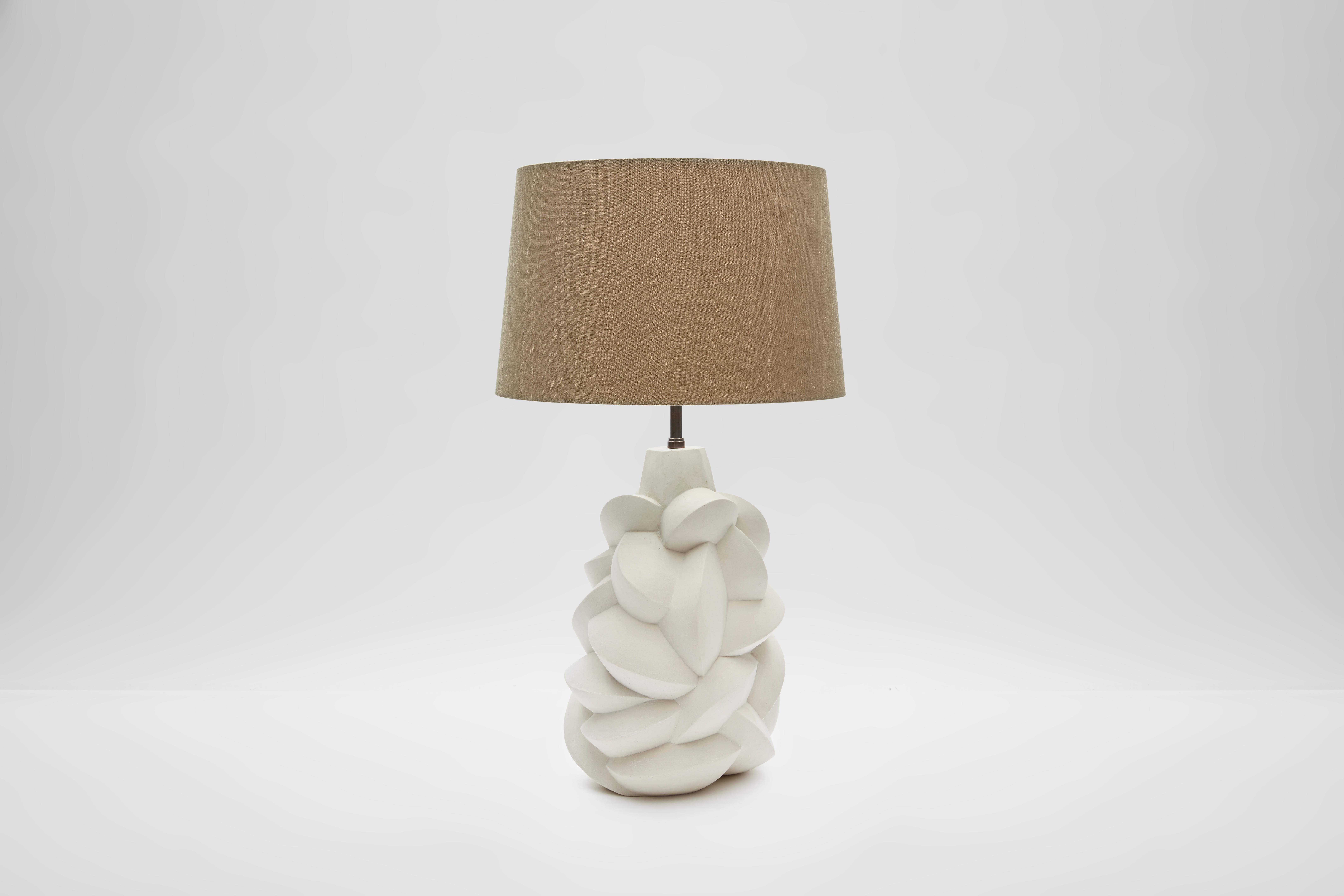 Victoria plaster lamp by Victoria Ellis (commissioned by Simon Orrell Design)
Height 35cm Width 22cm (at base) Depth 22cm
Finish: Plaster / Lamp fittings: Bronze
Plug and inline switch: Black or White / Flex: Black, White, Gold, Bronze or
