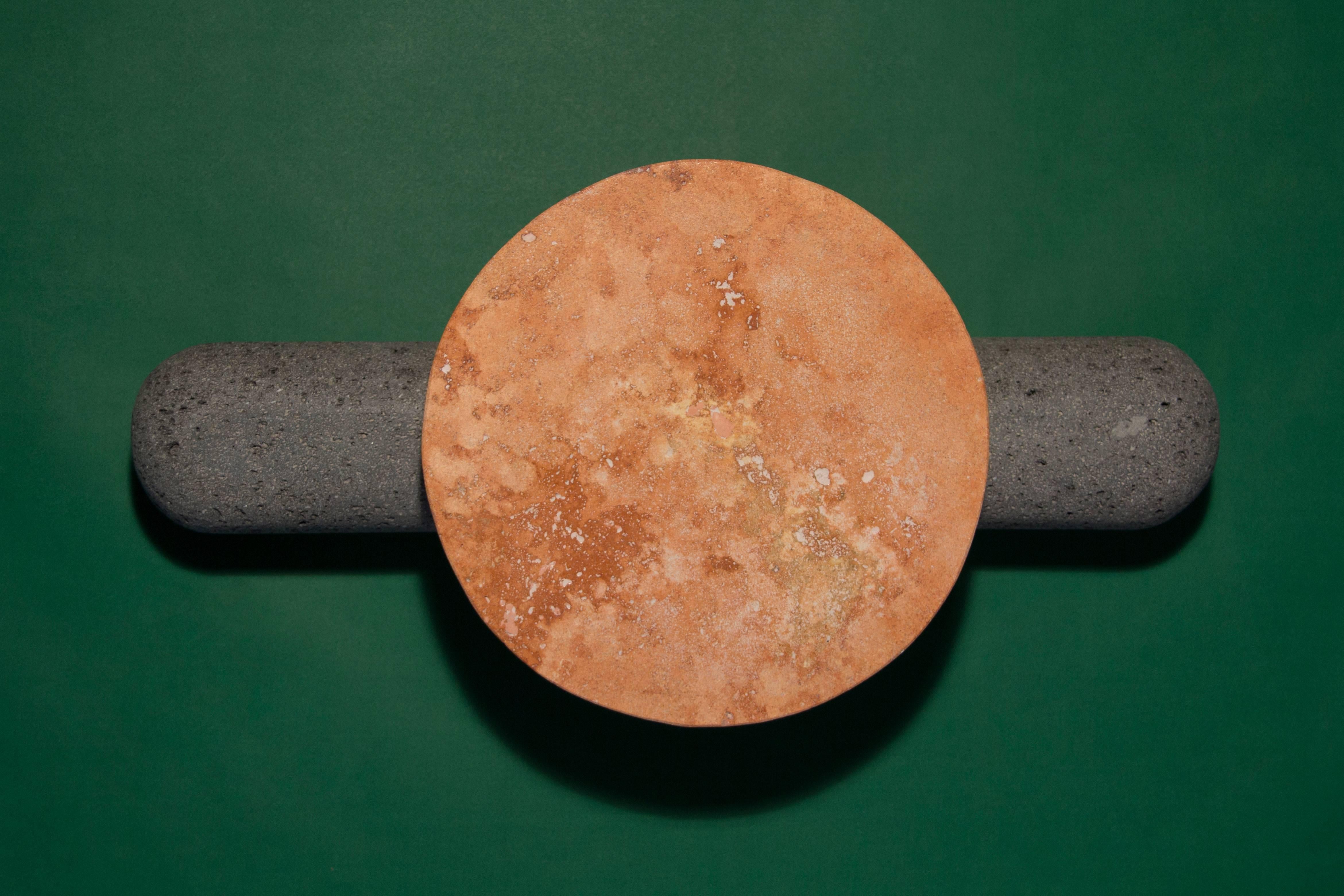 Post-Modern Sculptural Plate Volcanic Stone Pink Limestone (Small) For Sale