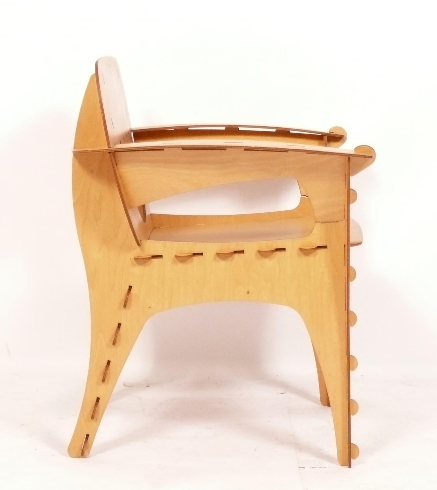 Mid-Century Modern Sculptural Plywood Puzzle Chair by David Kawecki Great Original Patina, 1990s For Sale