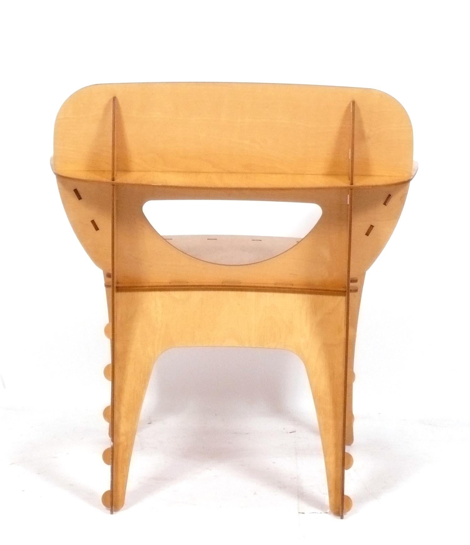 Sculptural Plywood Puzzle Chair by David Kawecki Great Original Patina, 1990s In Good Condition For Sale In Atlanta, GA