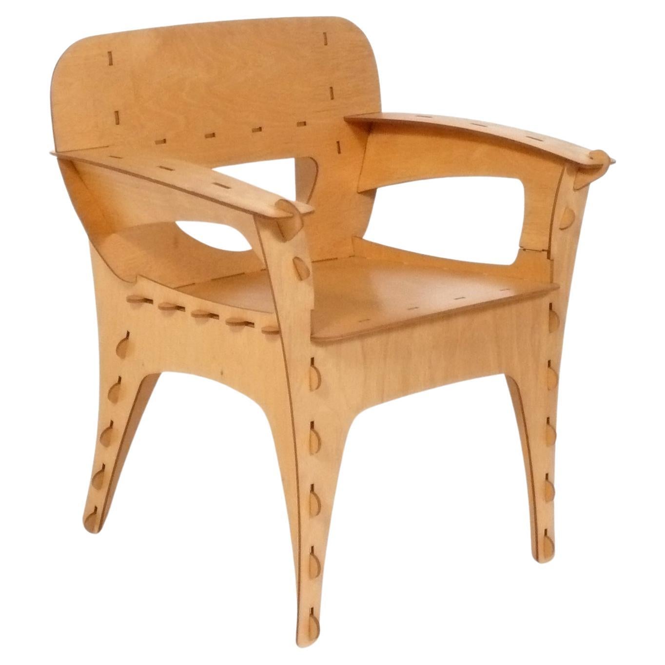 Sculptural Plywood Puzzle Chair by David Kawecki Great Original Patina, 1990s For Sale