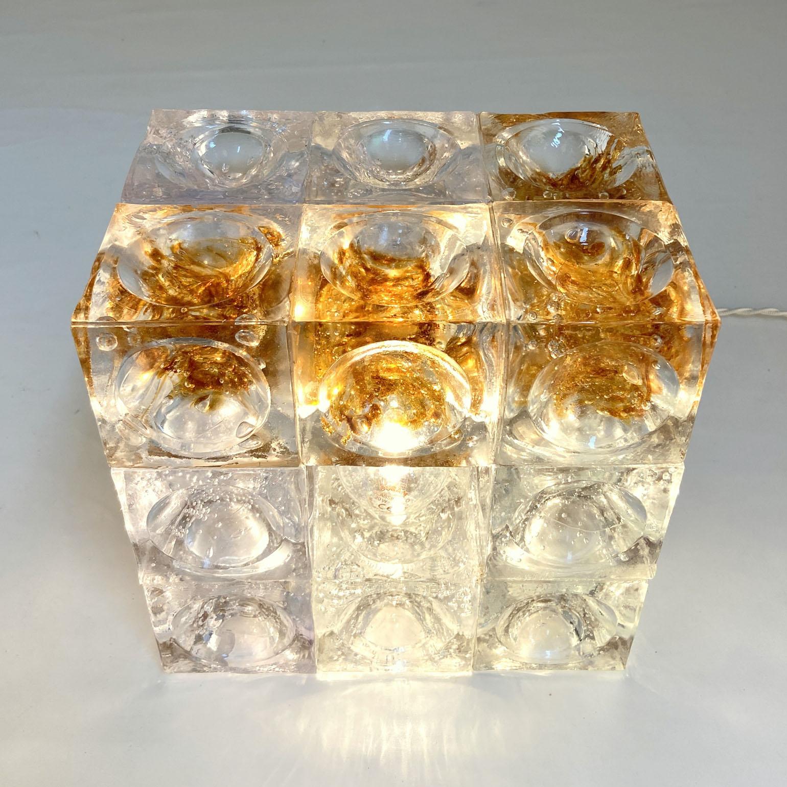 Italian Sculptural Poliarte Table Lamp in Glass Cubes Designed by Albano Poli For Sale
