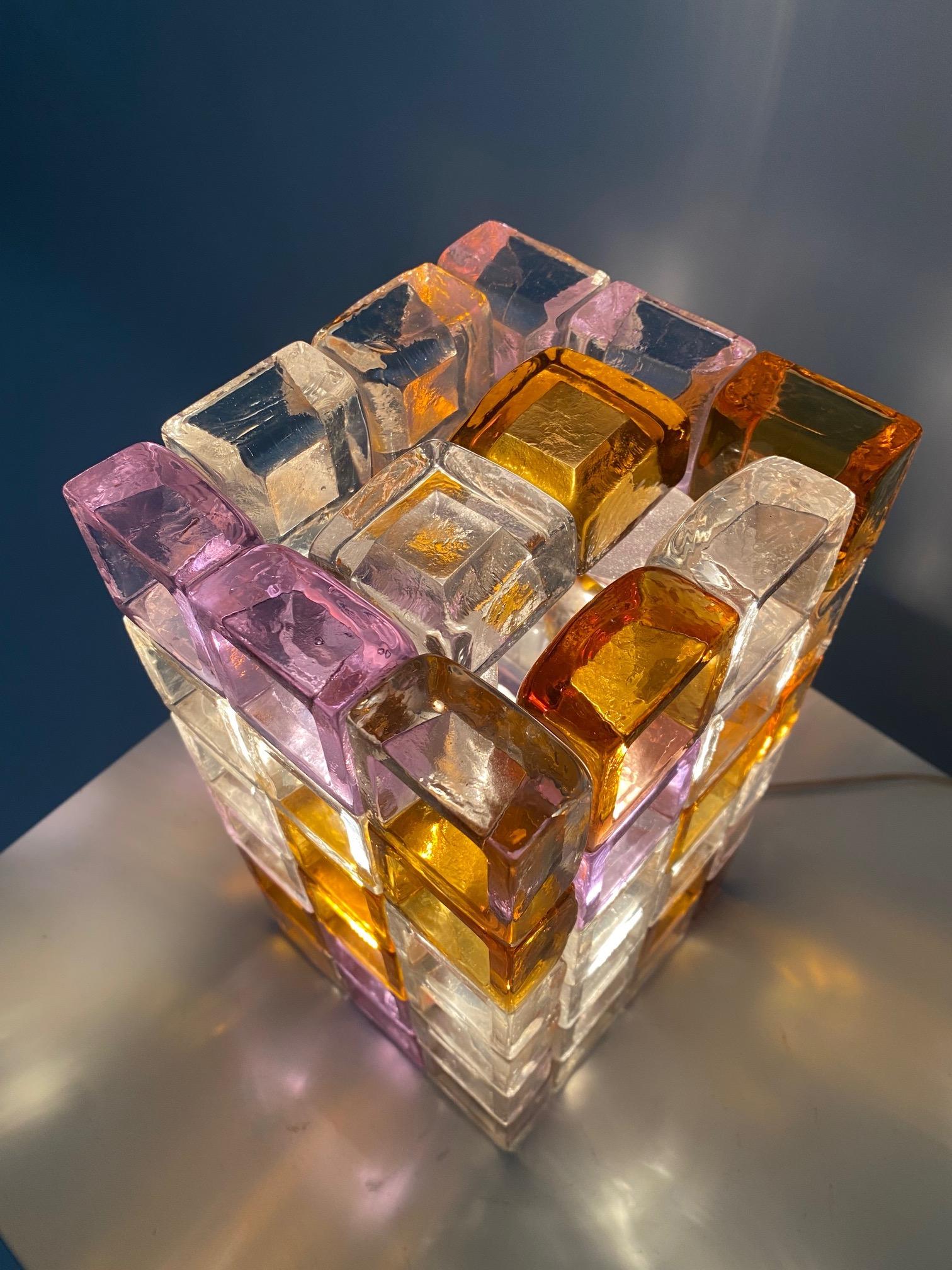 Mid-Century Modern Sculptural Poliarte Table Lamp in Glass Cubes Designed by Albano Poli, Italy