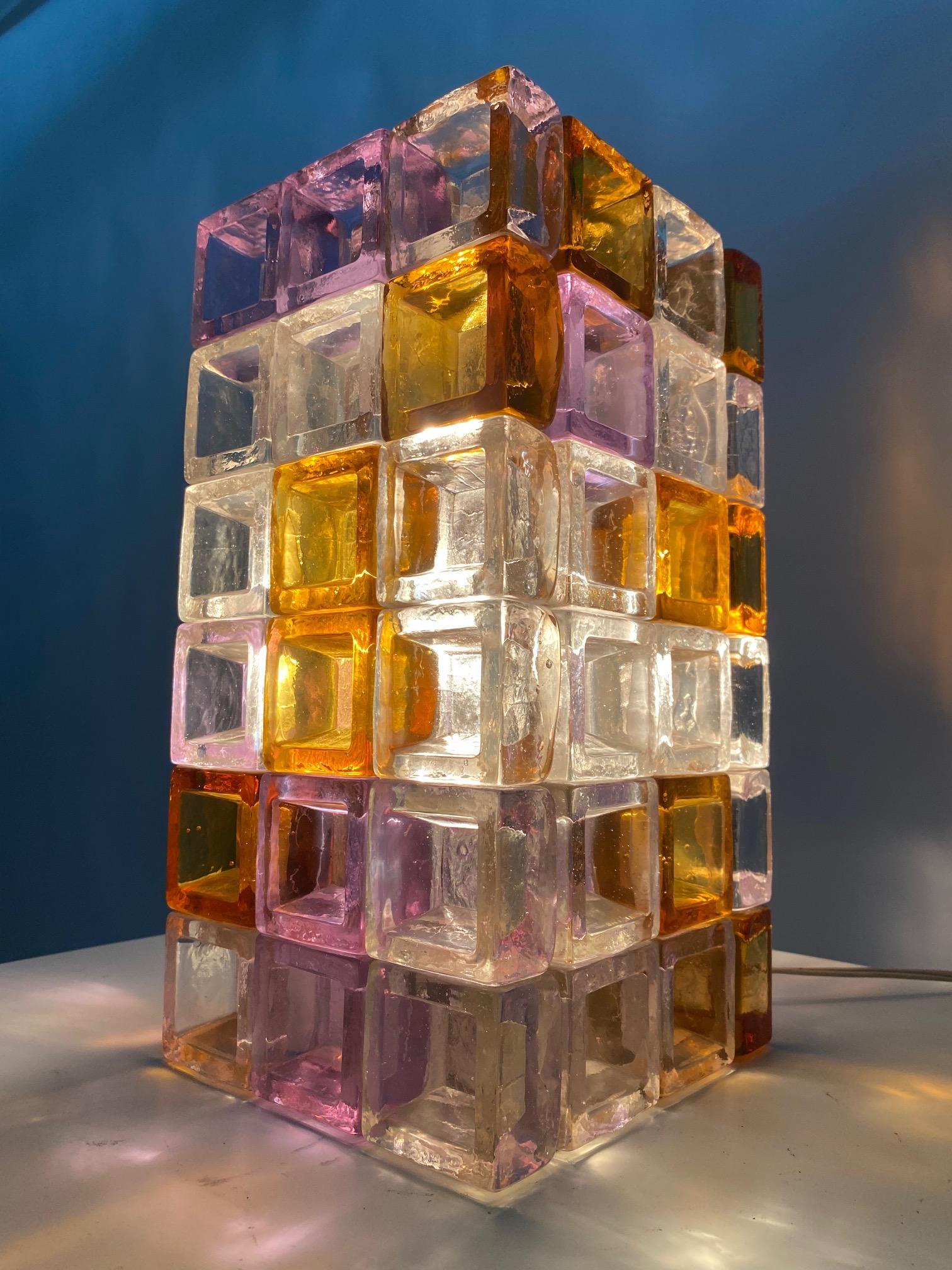 Sculptural Poliarte Table Lamp in Glass Cubes Designed by Albano Poli, Italy In Good Condition In Argelato, BO