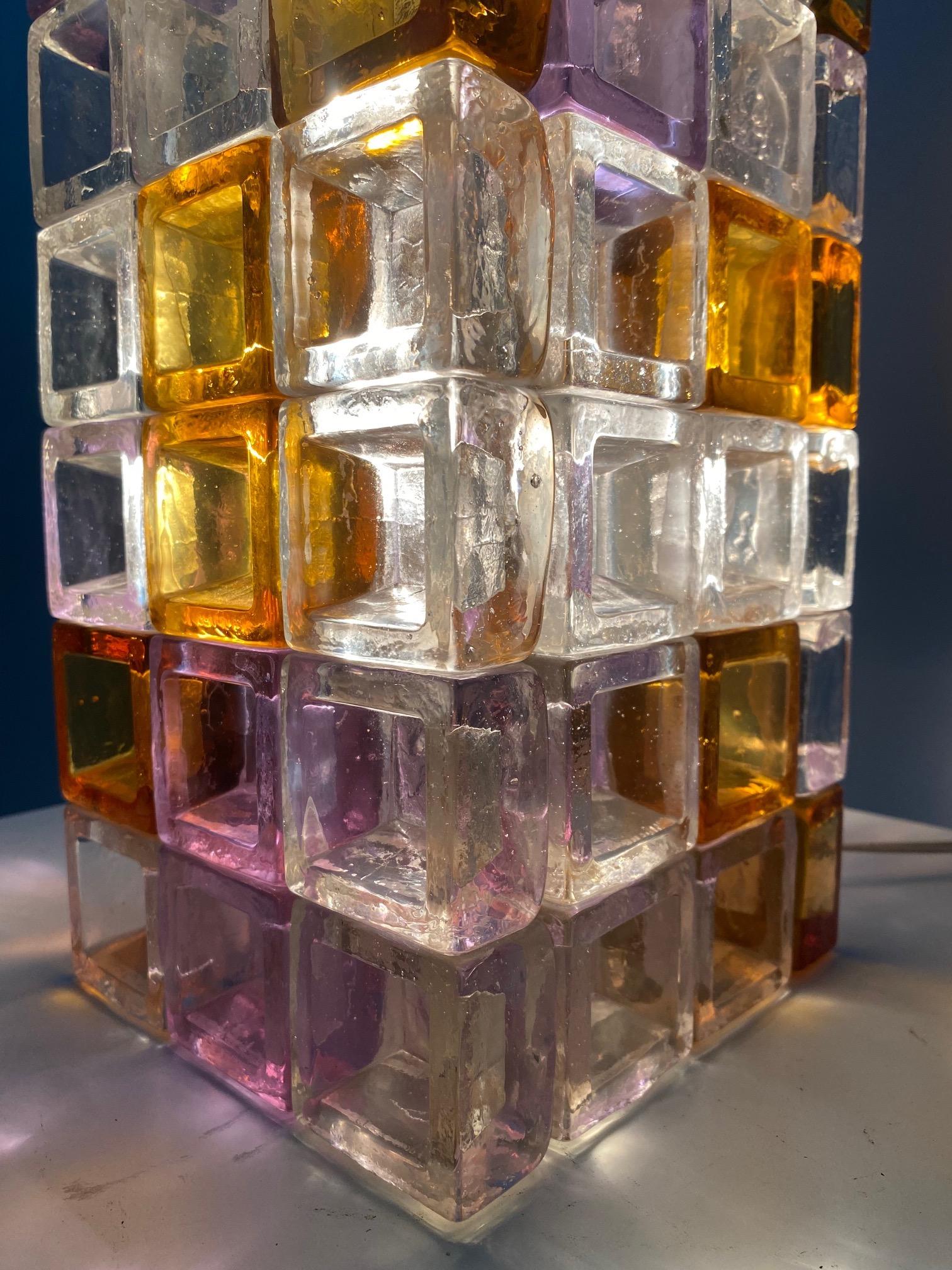 Late 20th Century Sculptural Poliarte Table Lamp in Glass Cubes Designed by Albano Poli, Italy